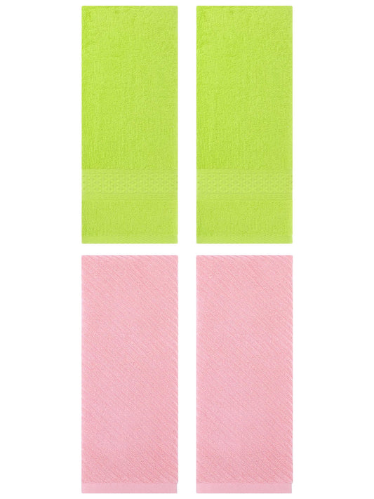 Unique Bargains 4 Pcs Solid Soft Bathroom Hand Towel Light Green/Pink 13" x 30"/14" x 30"