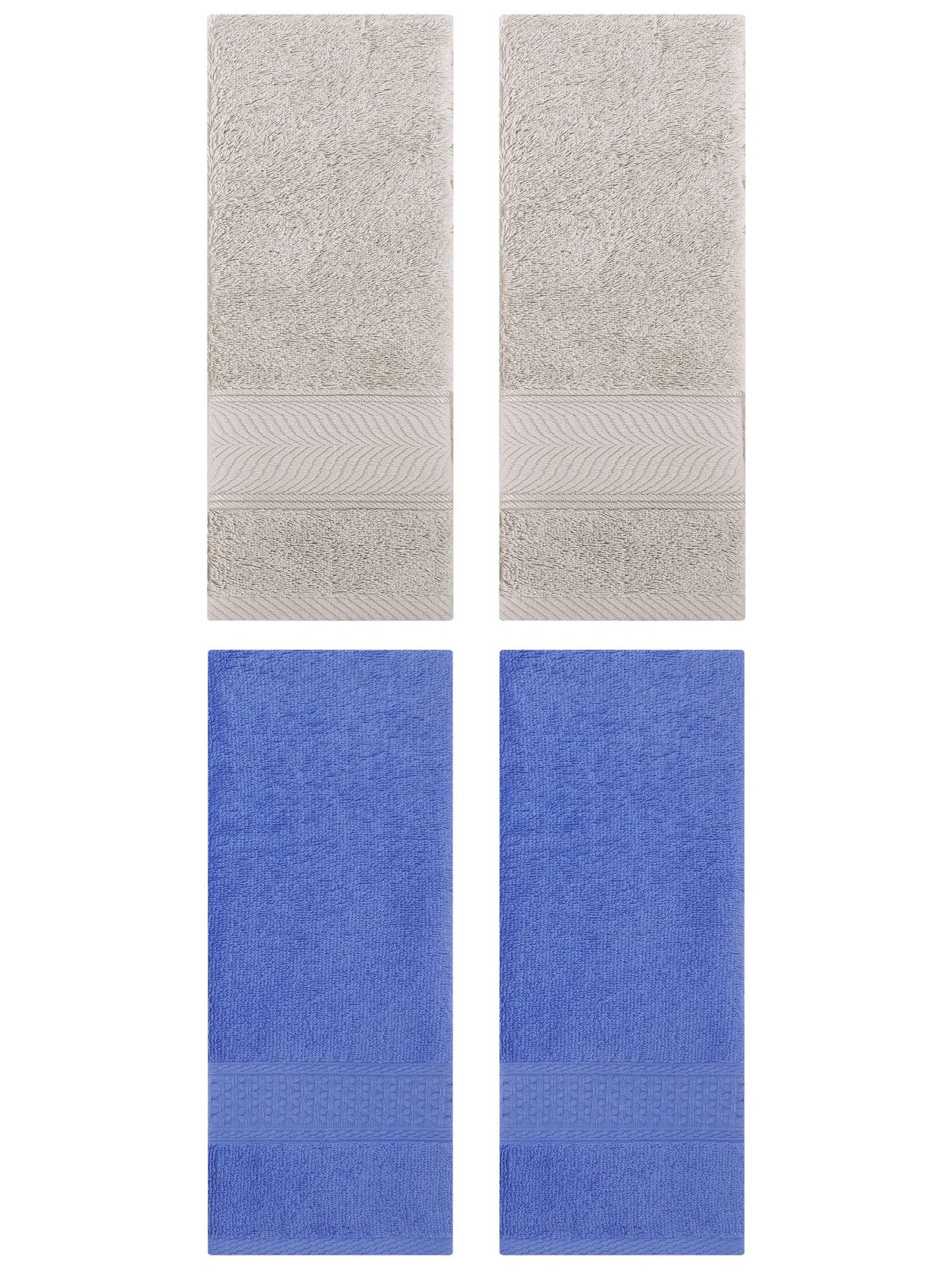 Unique Bargains 4 Pcs Solid Soft Hand Towel Blue/Light Brown 13" x 30"/14" x 30"