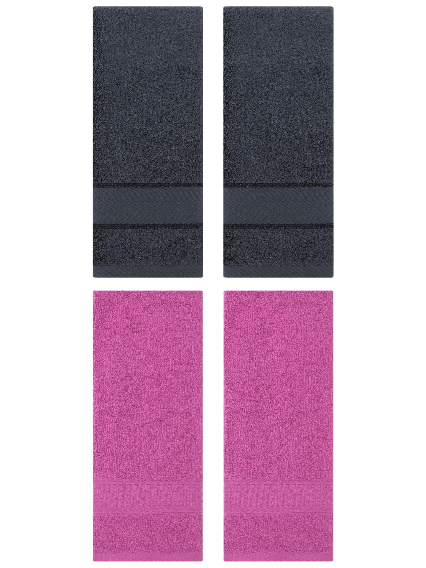 Unique Bargains 4 Pcs Solid Soft Hand Towel Dark Pink/Dark Grey 13" x 30"/14" x 30"