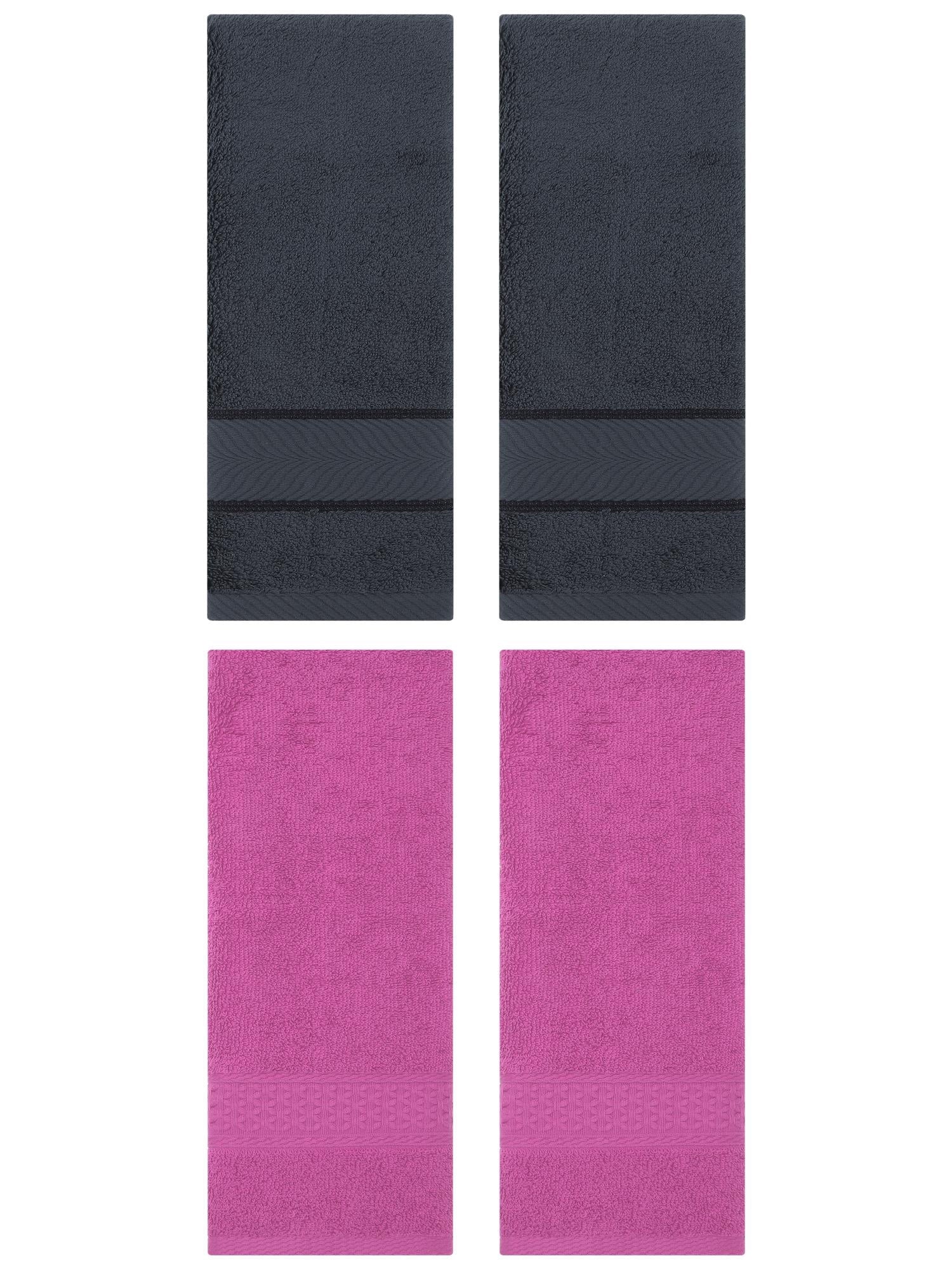 Unique Bargains 4 Pcs Solid Soft Hand Towel Dark Pink/Dark Grey 13" x 30"/14" x 30"