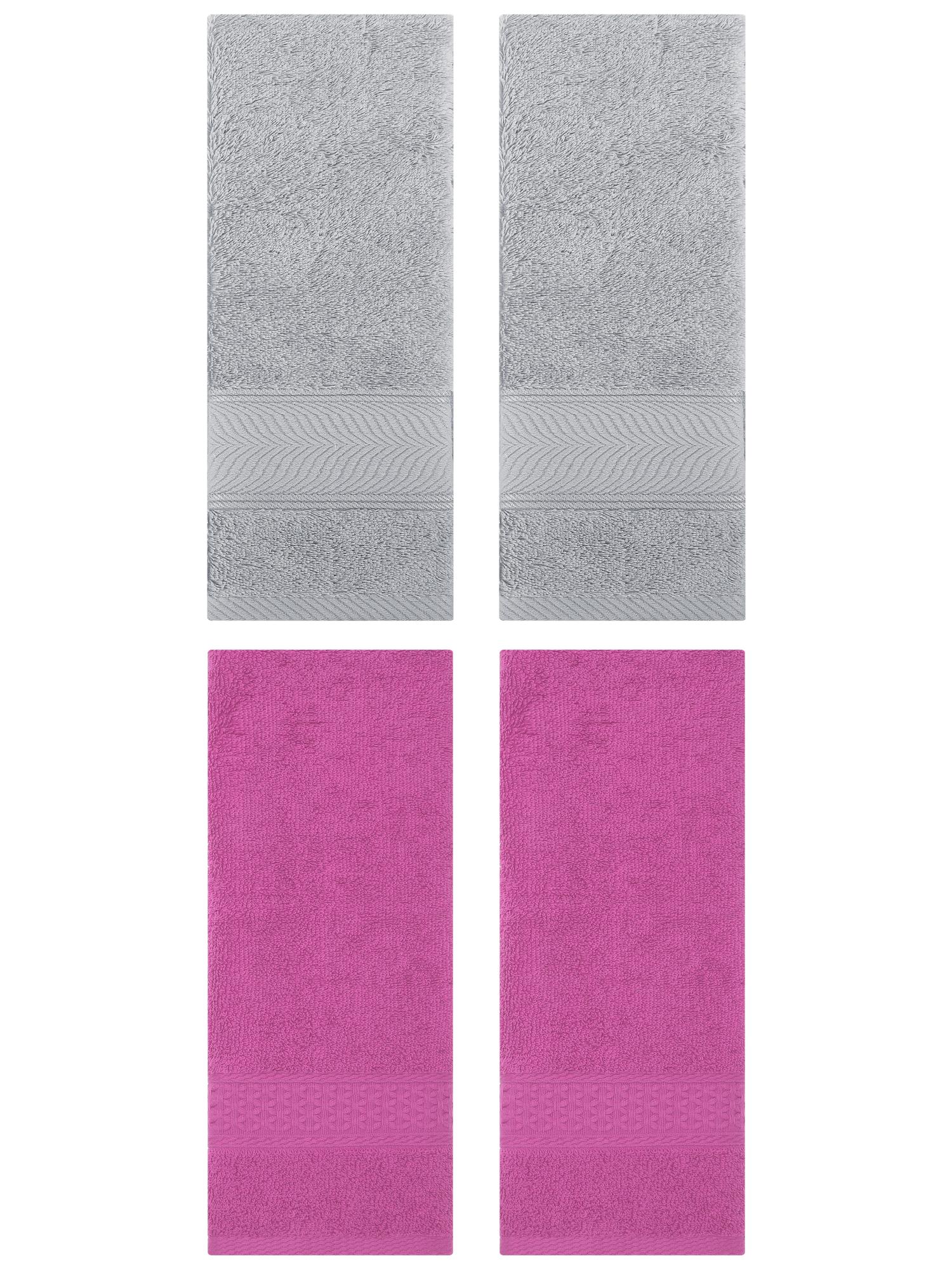 Unique Bargains 4 Pcs Solid Soft Hand Towel Dark Pink/Light Grey 13" x 30"/14" x 30"