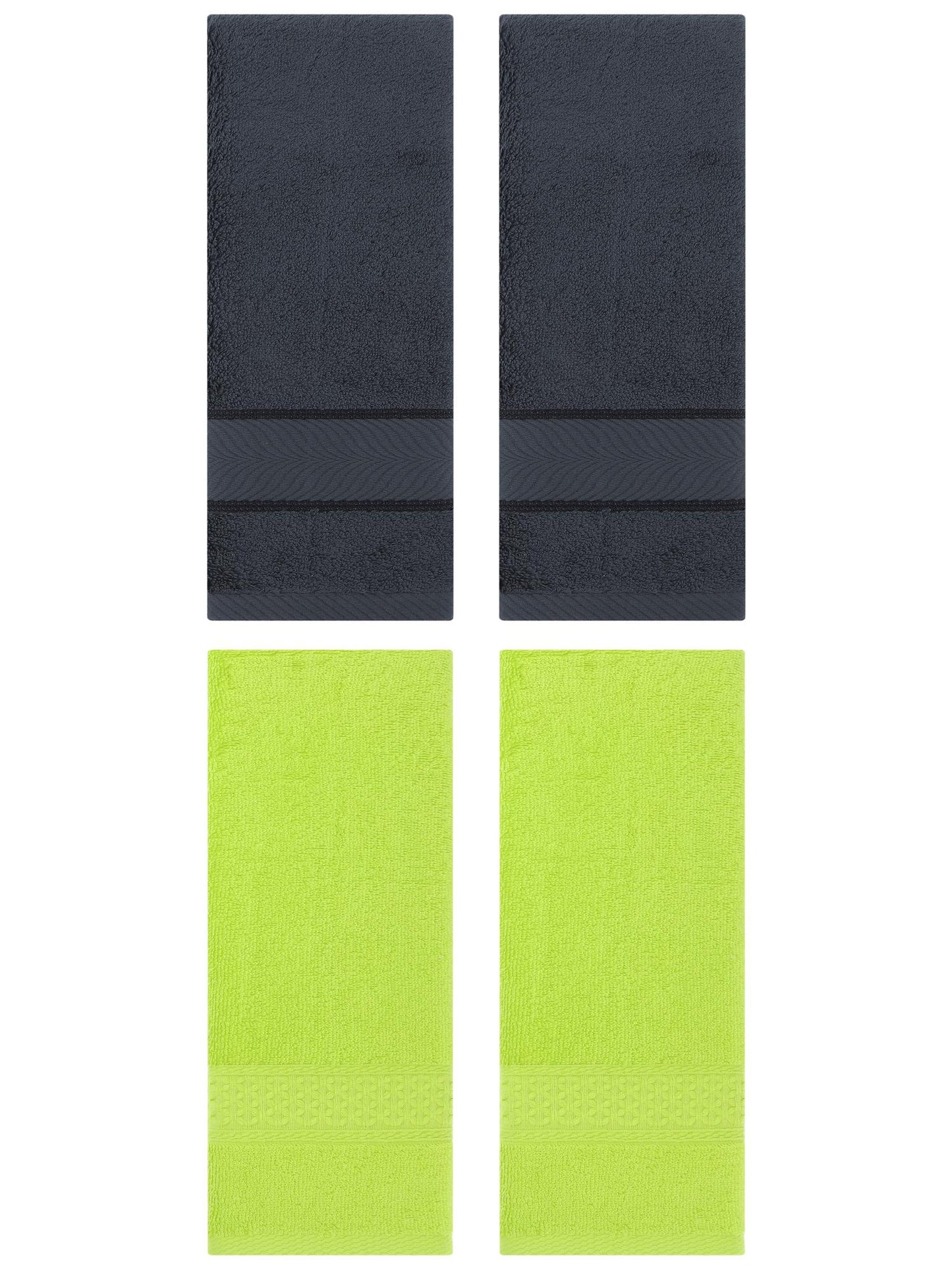 Unique Bargains 4 Pcs Solid Soft Hand Towel Light Green/Dark Grey 13" x 30"/14" x 30"