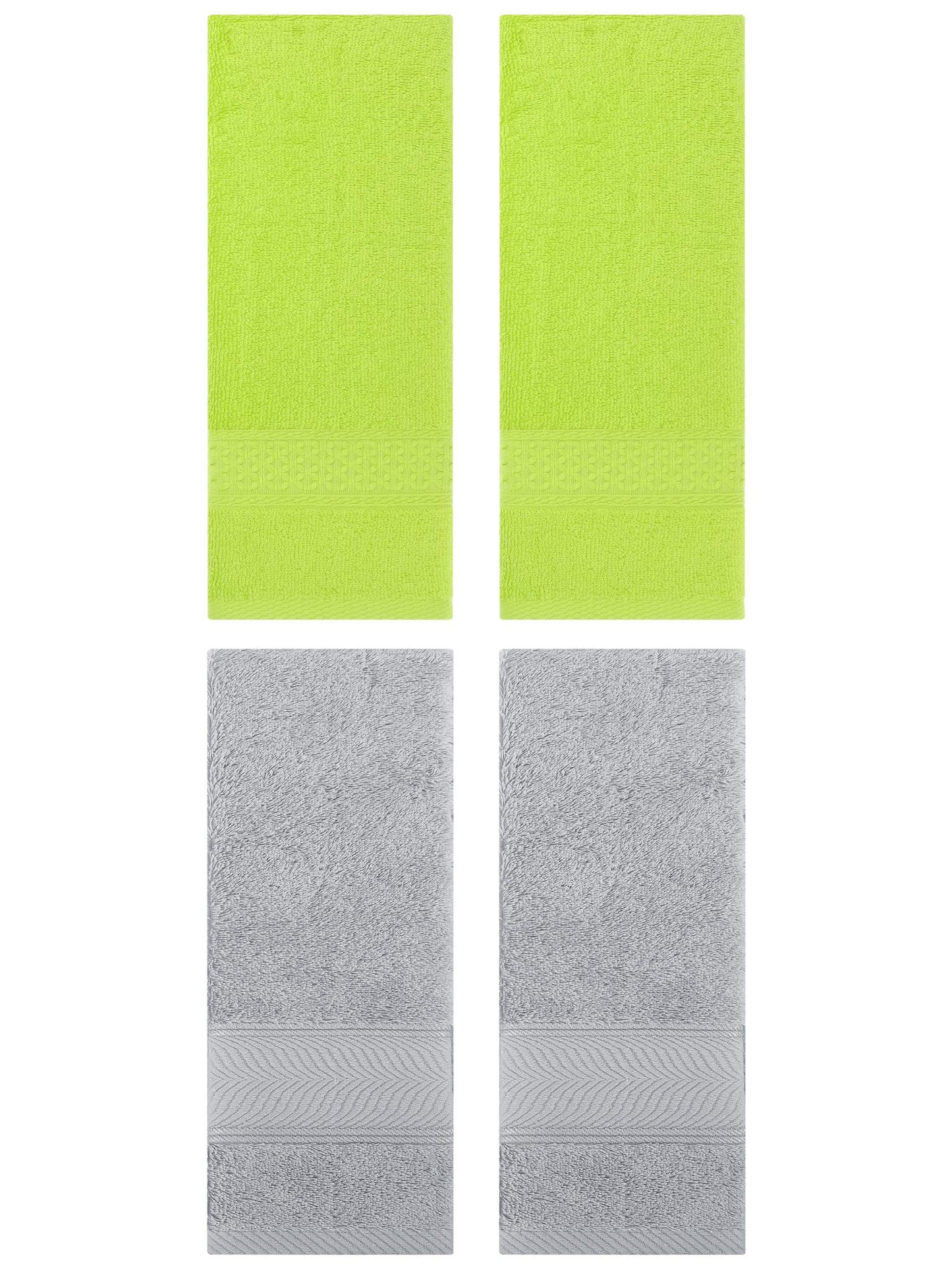 Unique Bargains 4 Pcs Solid Soft Hand Towel Light Green/Light Grey 13" x 30"/14" x 30"