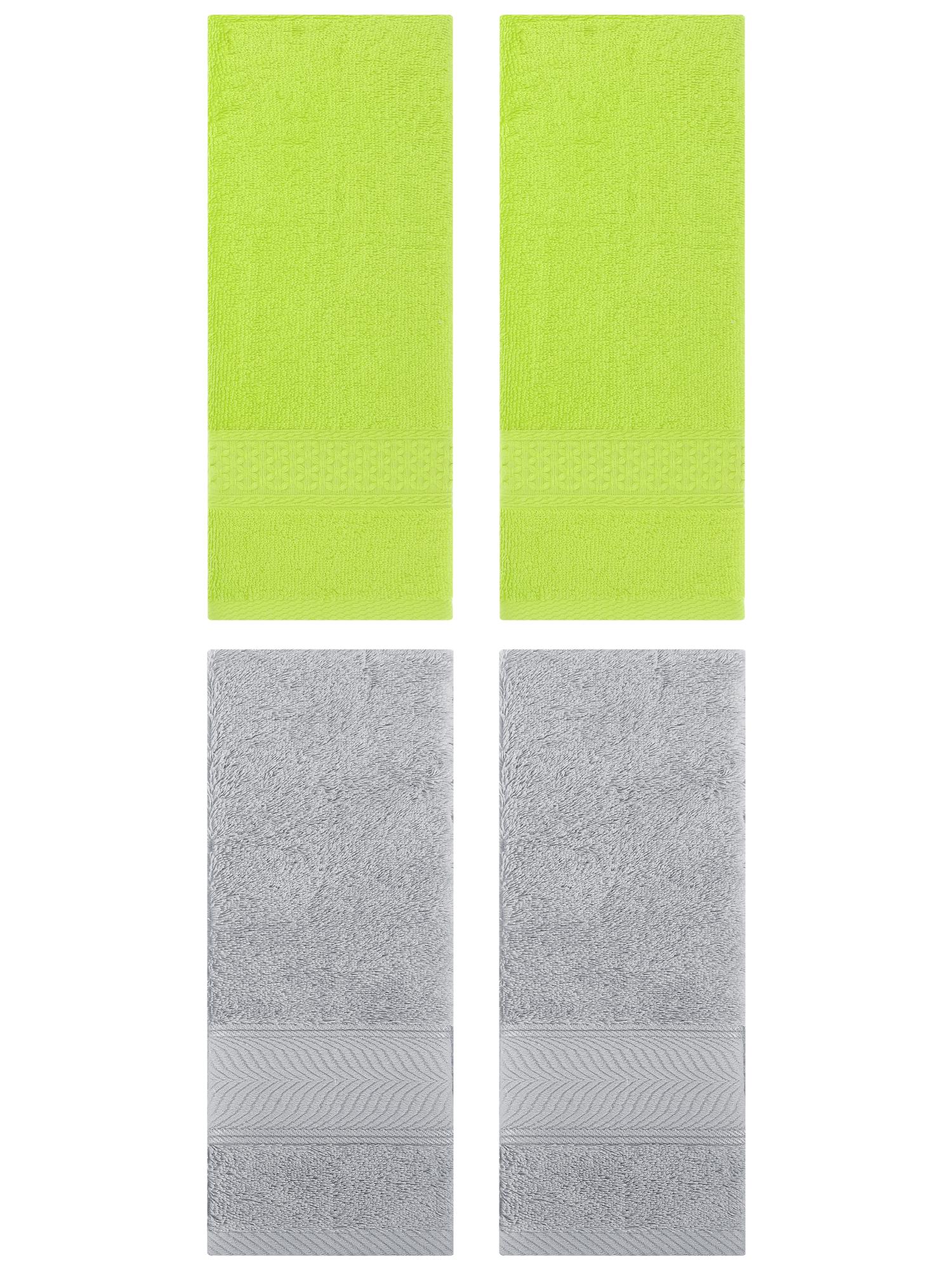 Unique Bargains 4 Pcs Solid Soft Hand Towel Light Green/Light Grey 13" x 30"/14" x 30"