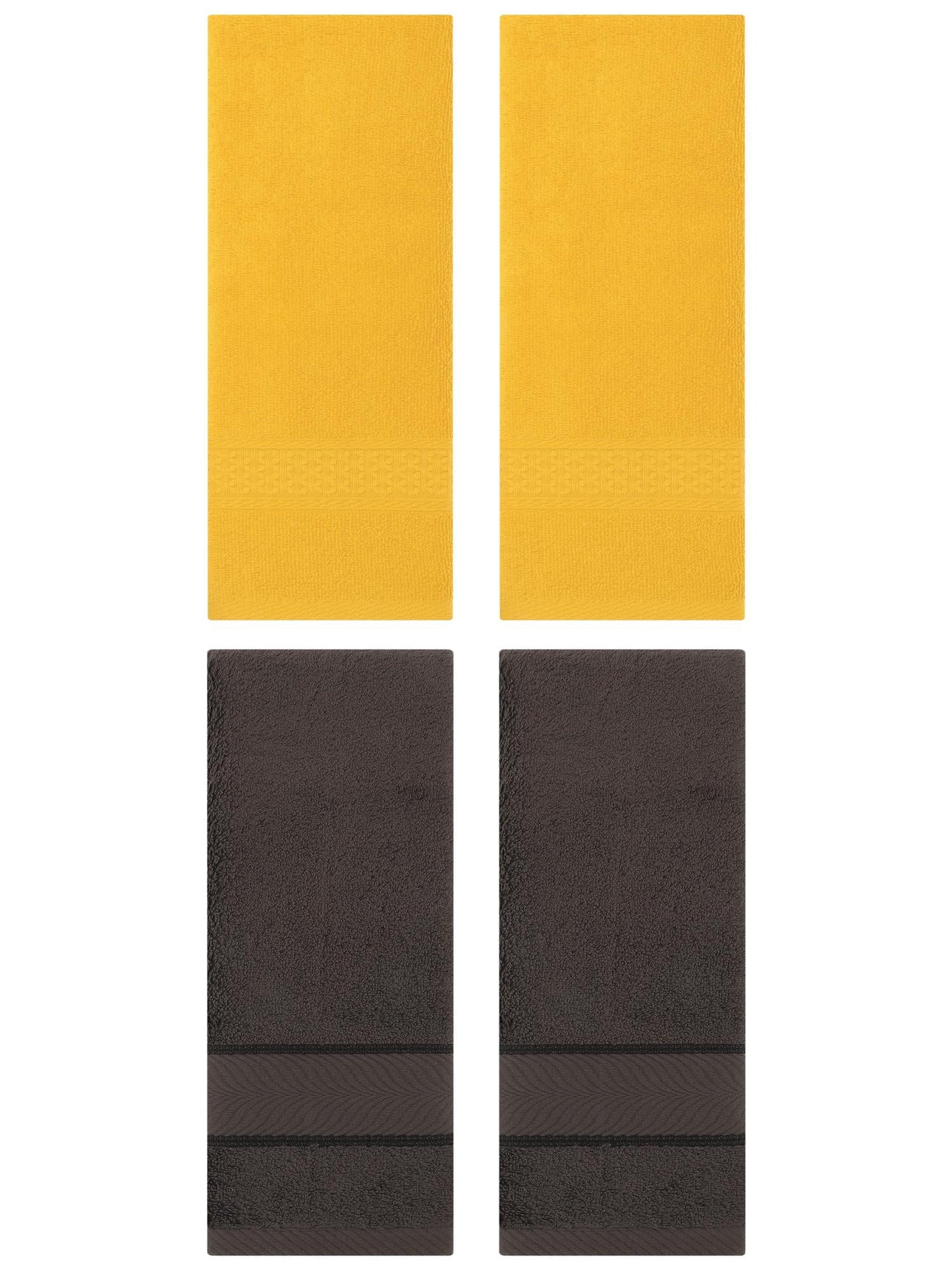 Unique Bargains 4 Pcs Solid Soft Hand Towel Yellow/Dark Brown 13" x 30"/14" x 30"