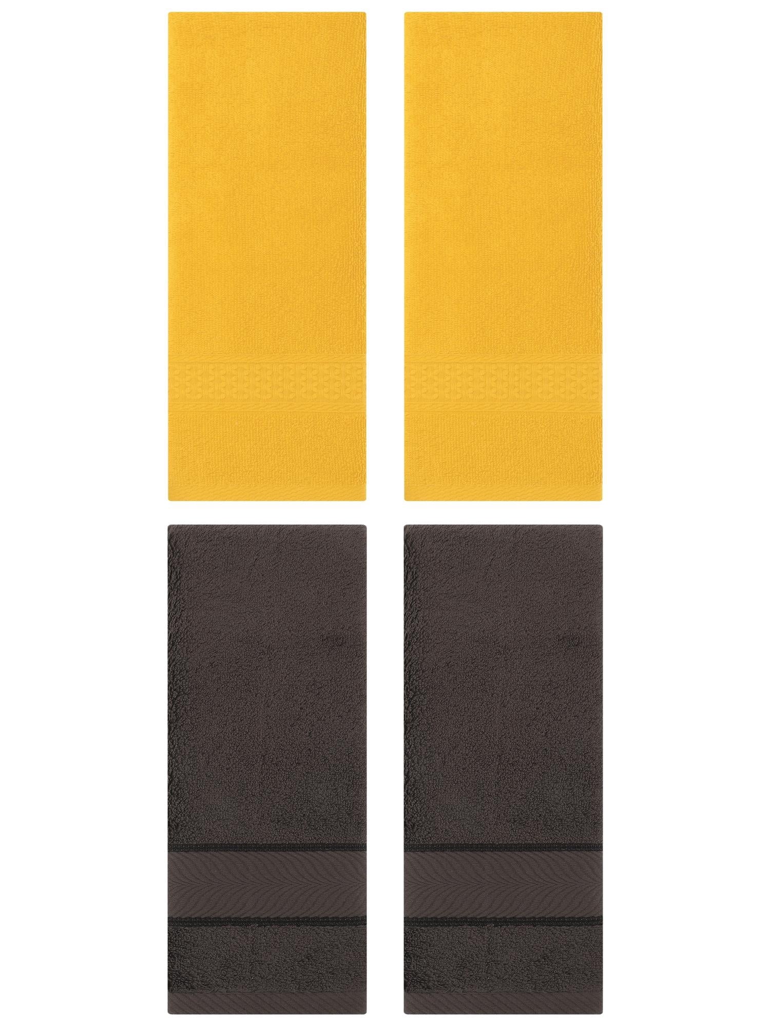 Unique Bargains 4 Pcs Solid Soft Hand Towel Yellow/Dark Brown 13" x 30"/14" x 30"