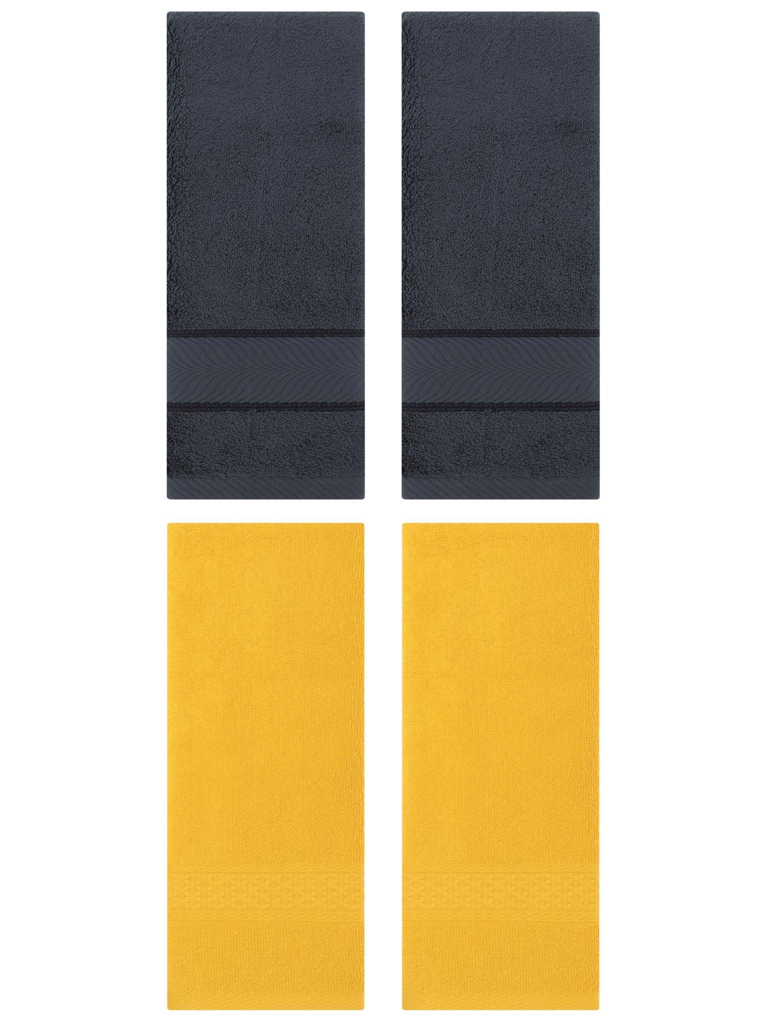 Unique Bargains 4 Pcs Solid Soft Hand Towel Yellow/Dark Grey 13" x 30"/14" x 30"