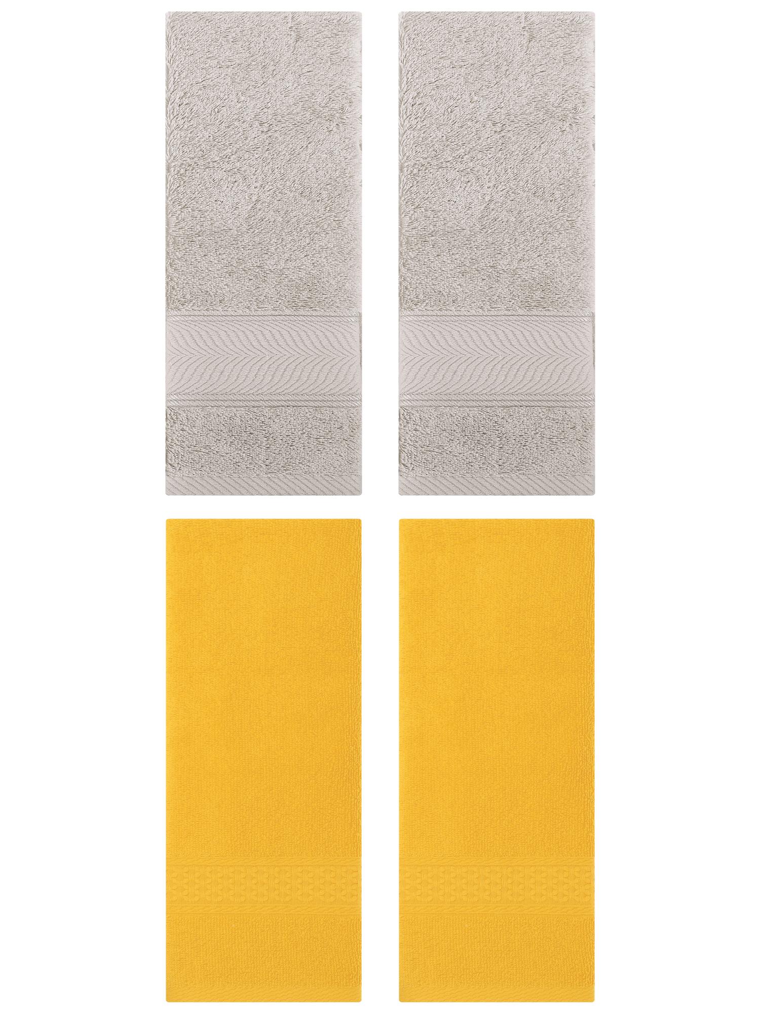Unique Bargains 4 Pcs Solid Soft Hand Towel Yellow/Light Brown 13" x 30"/14" x 30"