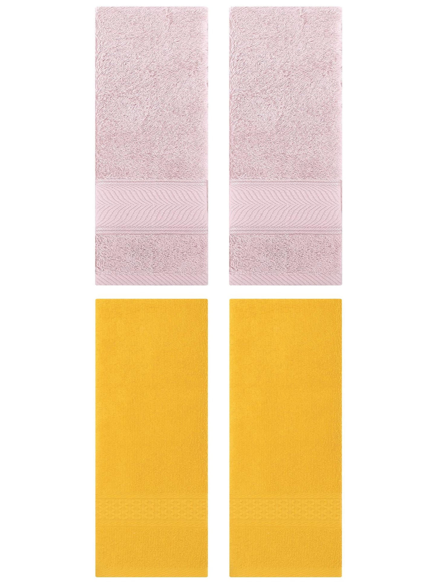 Unique Bargains 4 Pcs Solid Soft Hand Towel Yellow/Light Pink 13" x 30"/14" x 30"