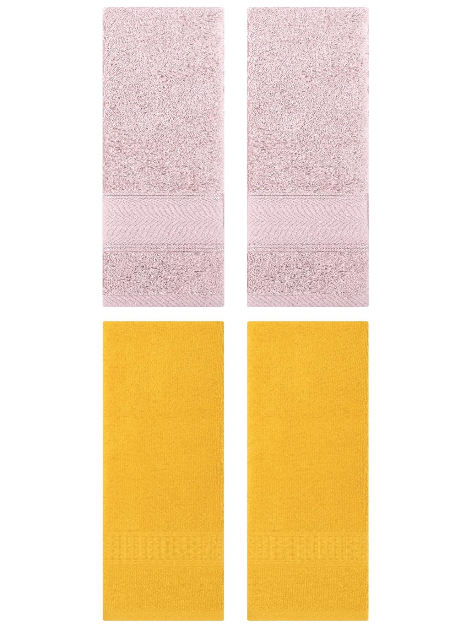 Unique Bargains 4 Pcs Solid Soft Hand Towel Yellow/Light Pink 13" x 30"/14" x 30"