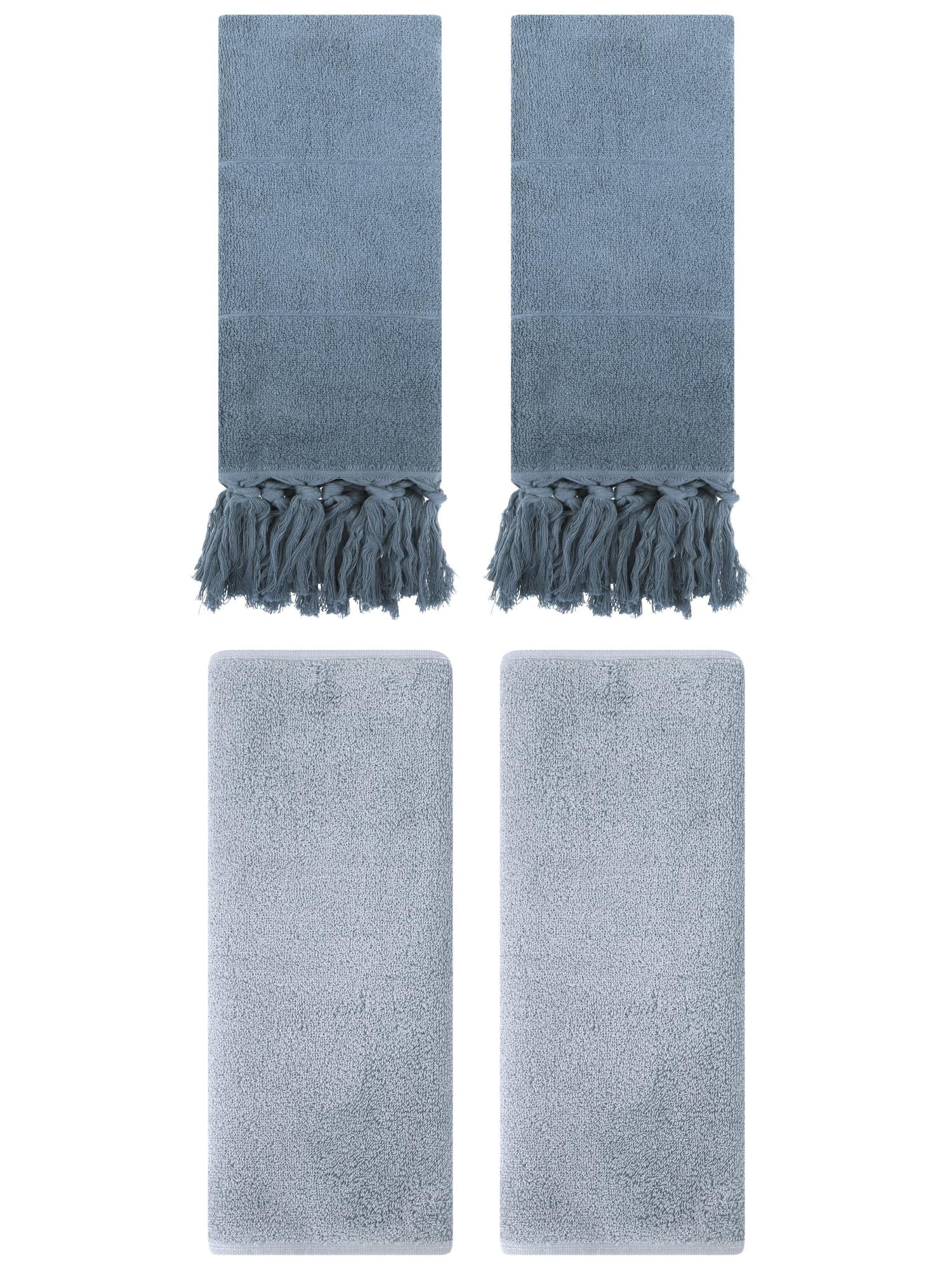 Unique Bargains 4 Pcs Solid Soft Hand Towels Blue/Light Grey 14" x 30"/13" x 30"