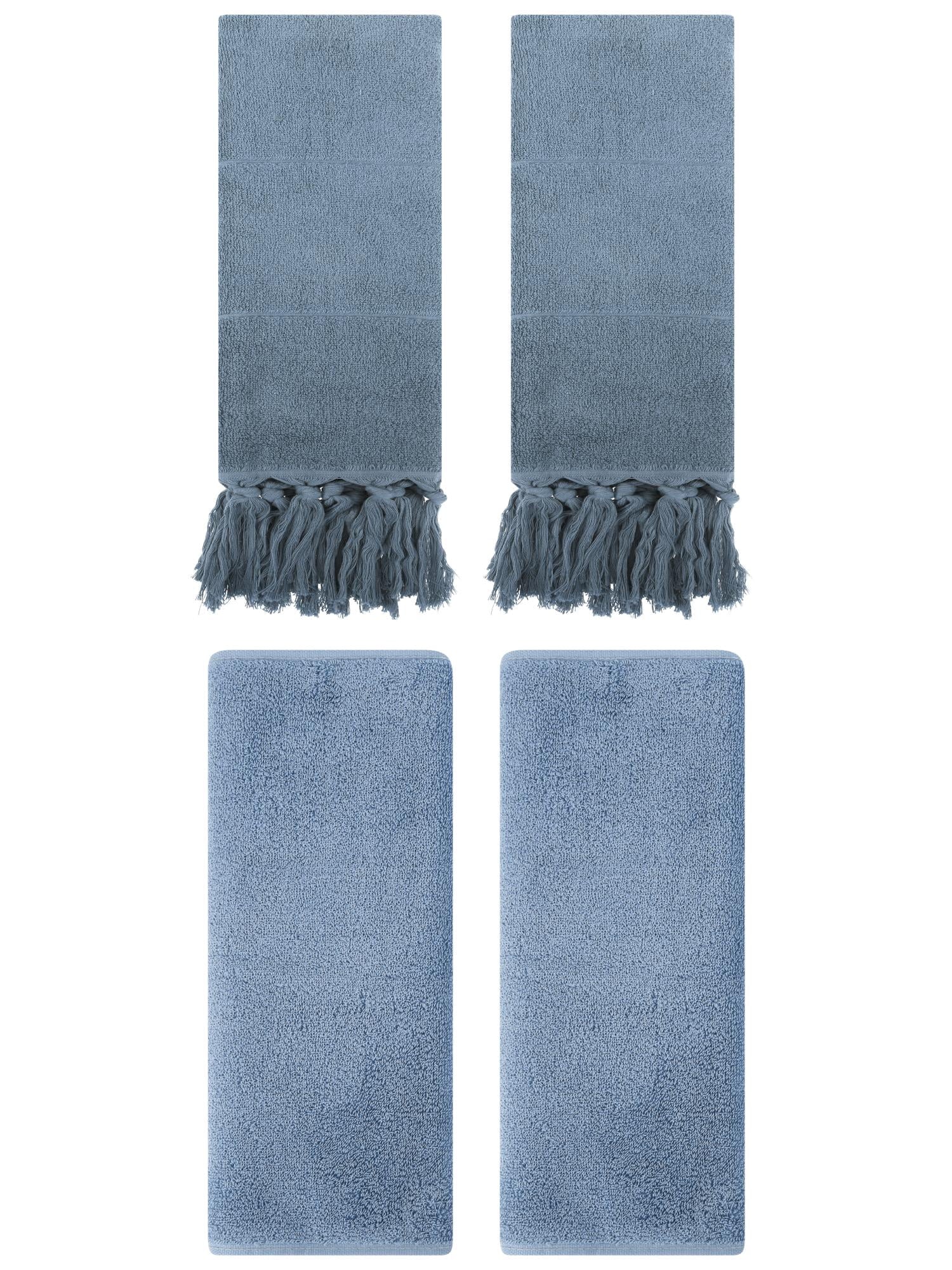 Unique Bargains 4 Pcs Solid Soft Hand Towels Blue/Light Steel Blue 14" x 30"/13" x 30"