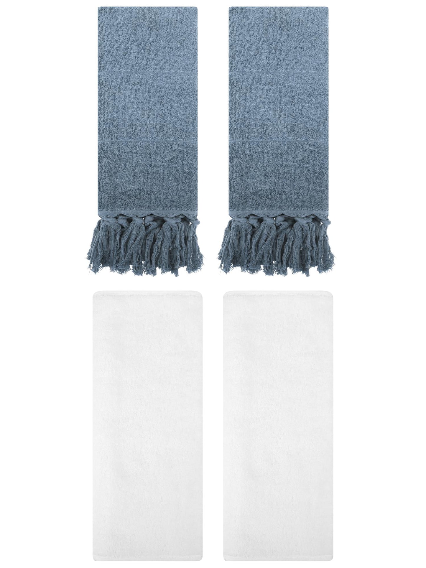 Unique Bargains 4 Pcs Solid Soft Hand Towels Blue/White 14" x 30"/13" x 30"