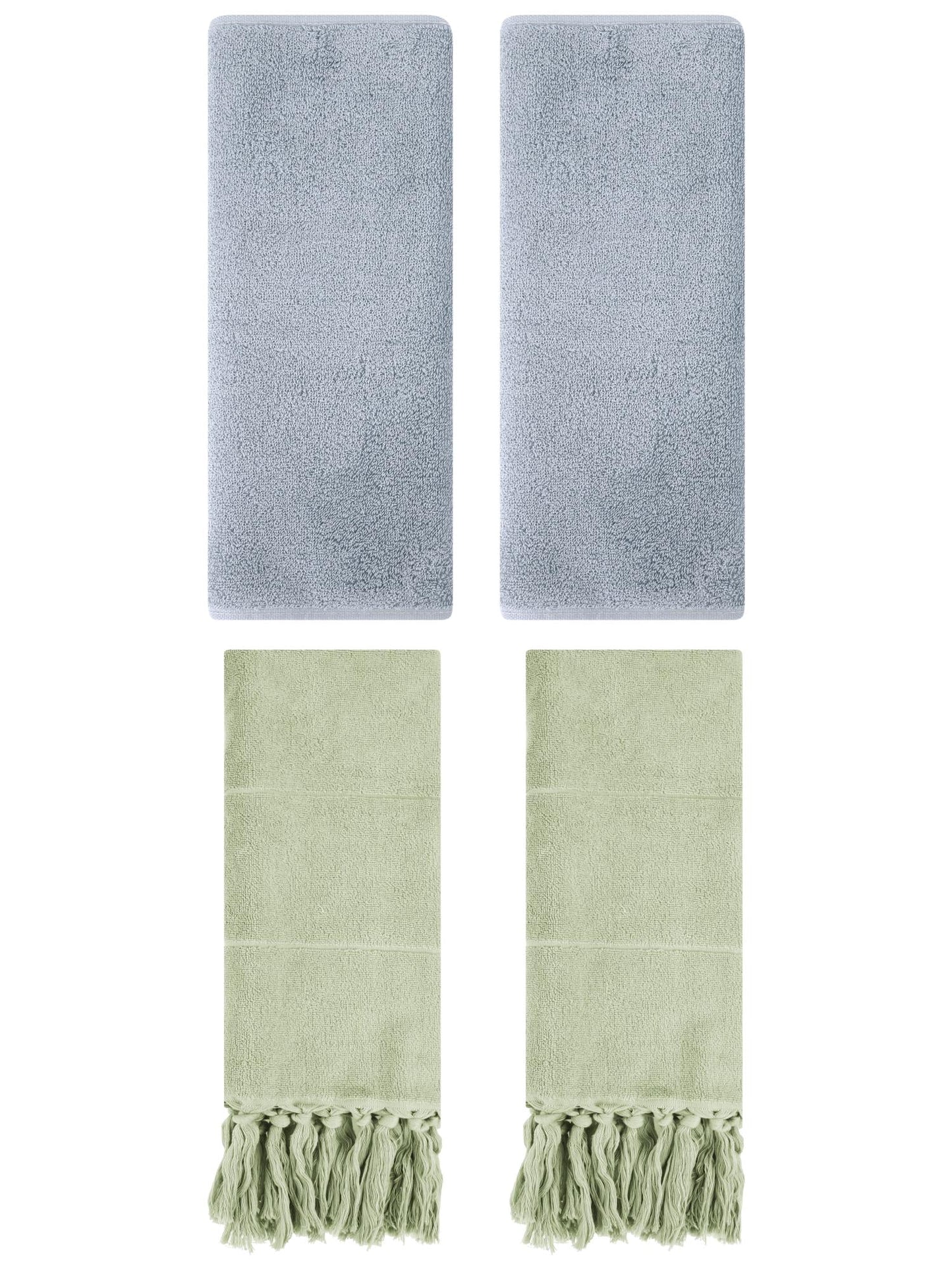 Unique Bargains 4 Pcs Solid Soft Hand Towels Green/Light Grey 14" x 30"/13" x 30"