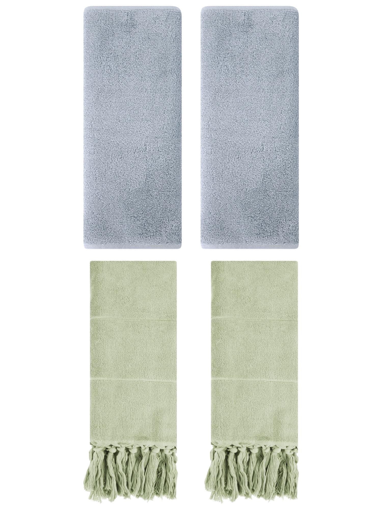 Unique Bargains 4 Pcs Solid Soft Hand Towels Green/Light Grey 14" x 30"/13" x 30"
