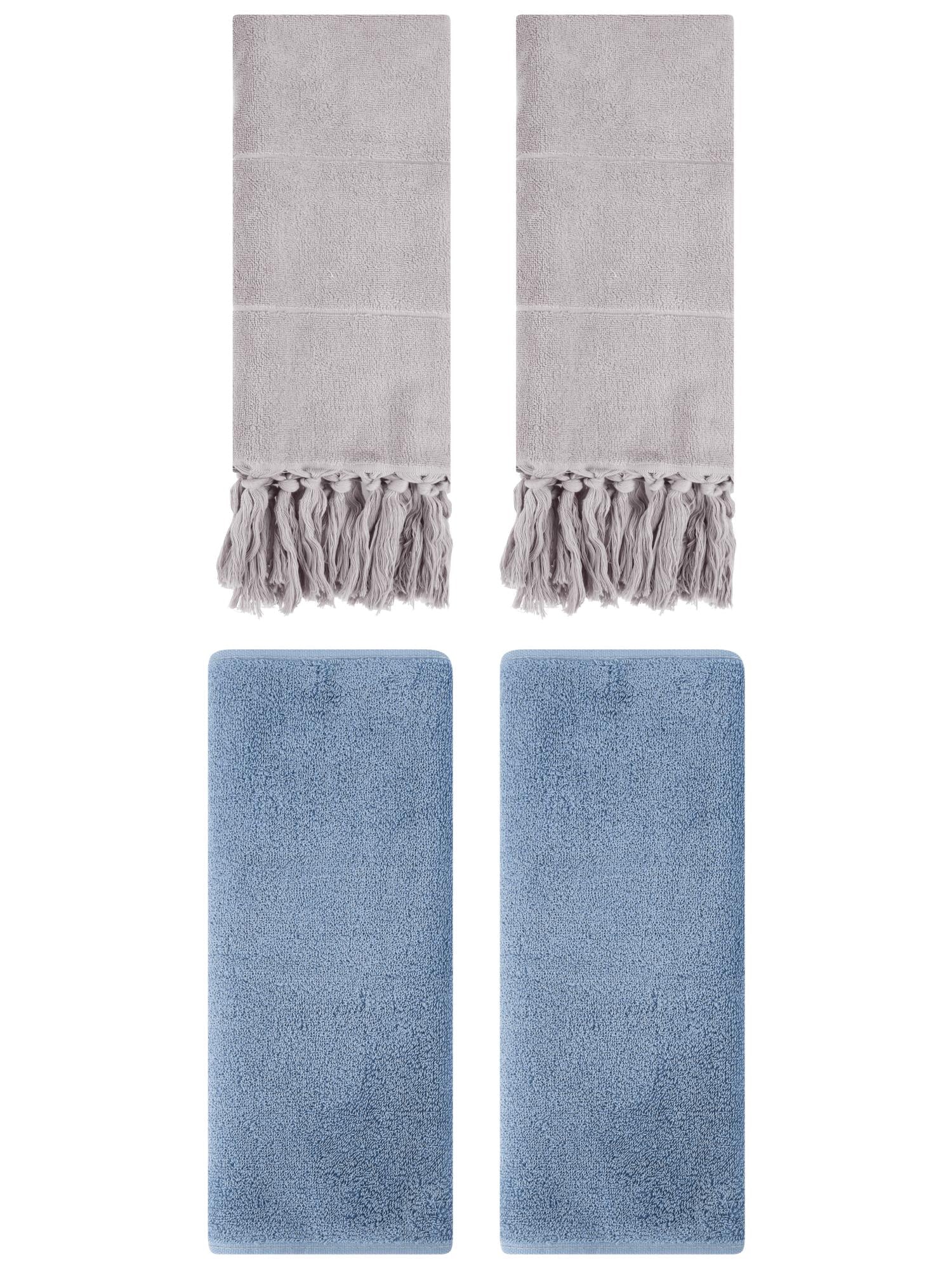 Unique Bargains 4 Pcs Solid Soft Hand Towels Grey/Light Steel Blue 14" x 30"/13" x 30"