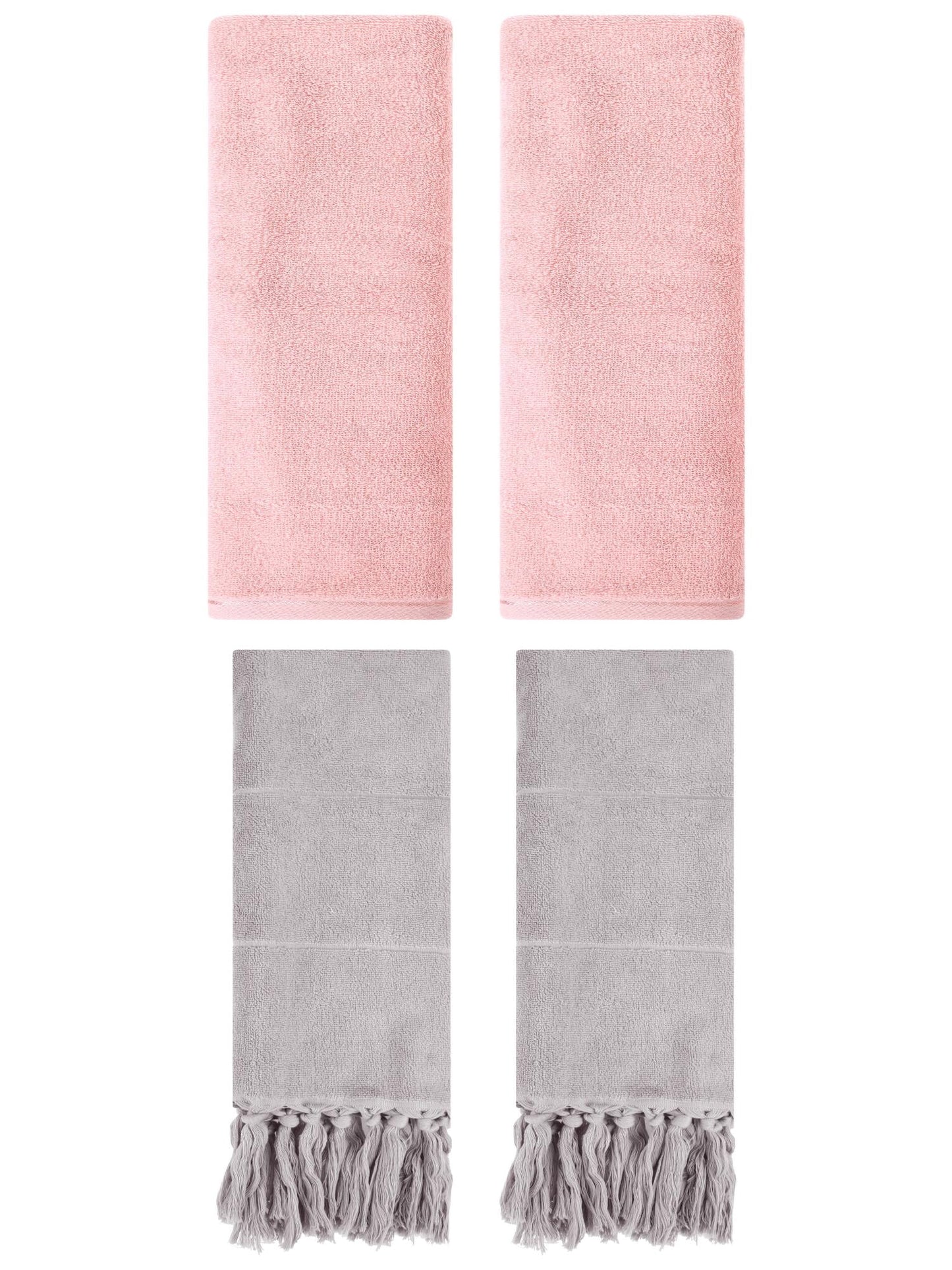 Unique Bargains 4 Pcs Solid Soft Hand Towels Grey/Pink 14" x 30"/13" x 30"