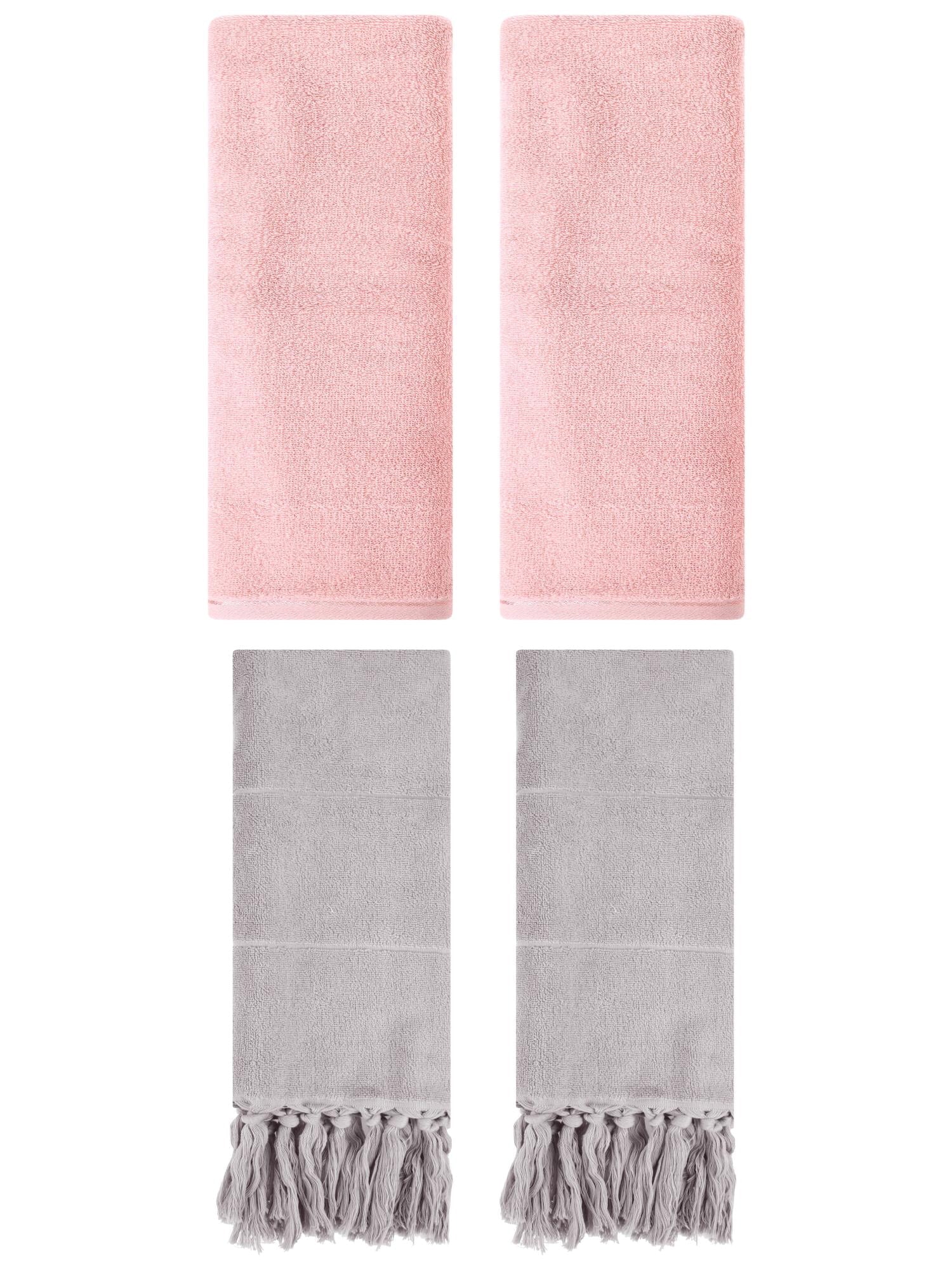 Unique Bargains 4 Pcs Solid Soft Hand Towels Grey/Pink 14" x 30"/13" x 30"