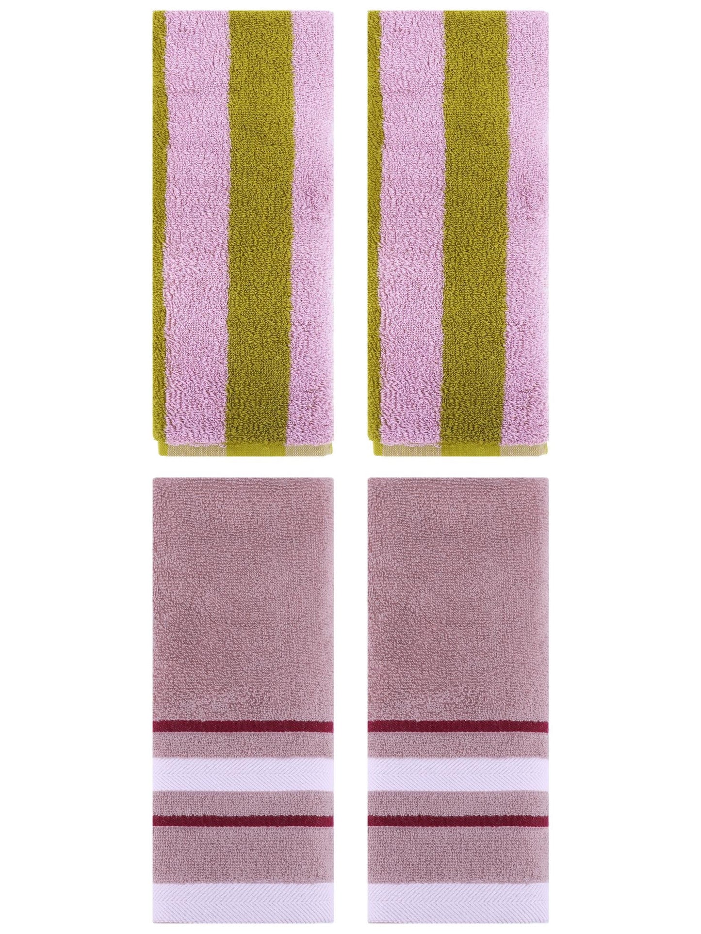 Unique Bargains 4 Pcs Stripe Hand Towel Pink Brown/Purple 14" x 30"/13" x 29"