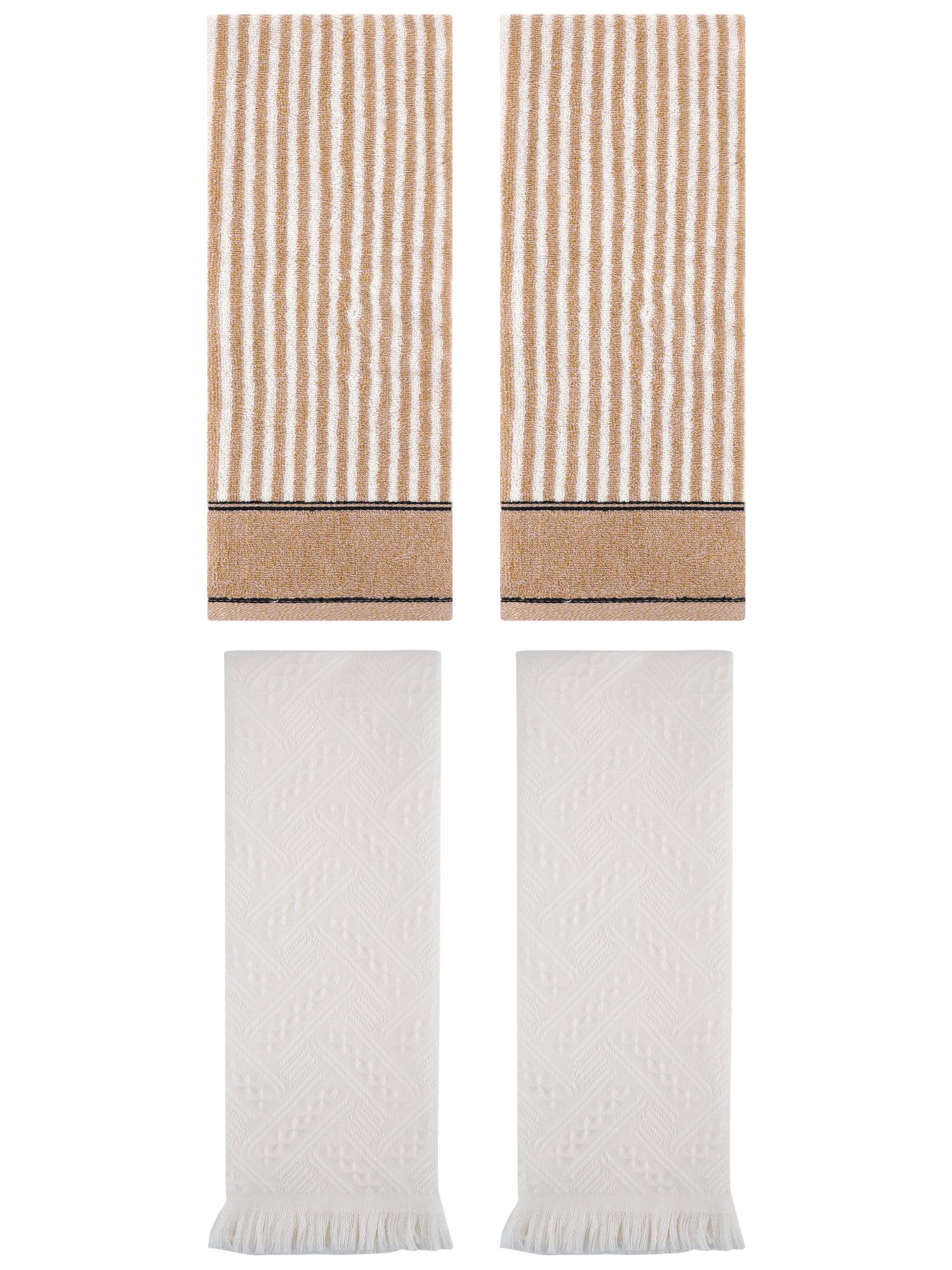 Unique Bargains 4 Pcs Striped Absorbent Cotton Hand Towels 13 x 29 Inch Brown/Beige
