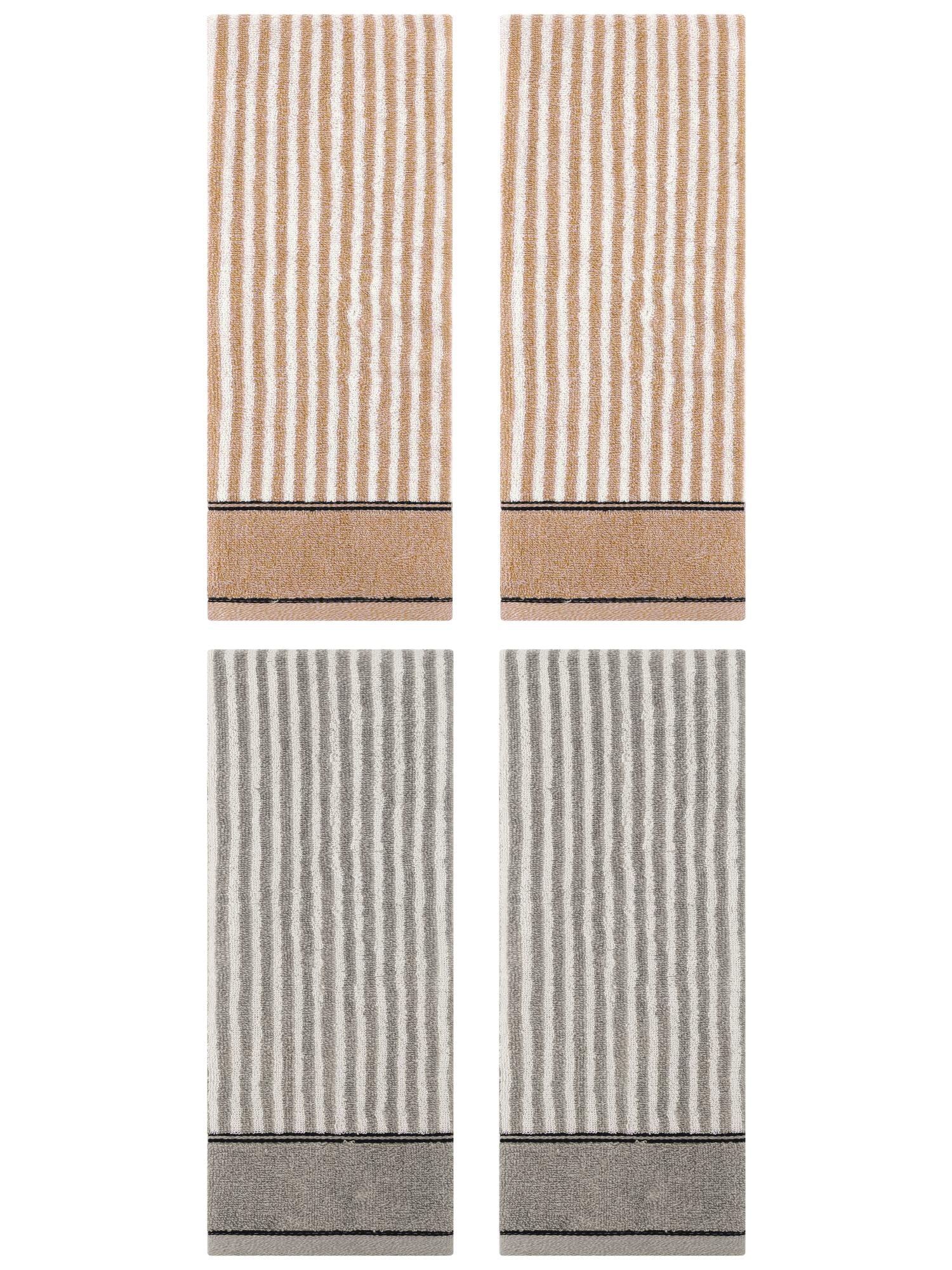 Unique Bargains 4 Pcs Striped Cotton Bathroom Hand Towels 13 x 29 Inch Grey/Brown