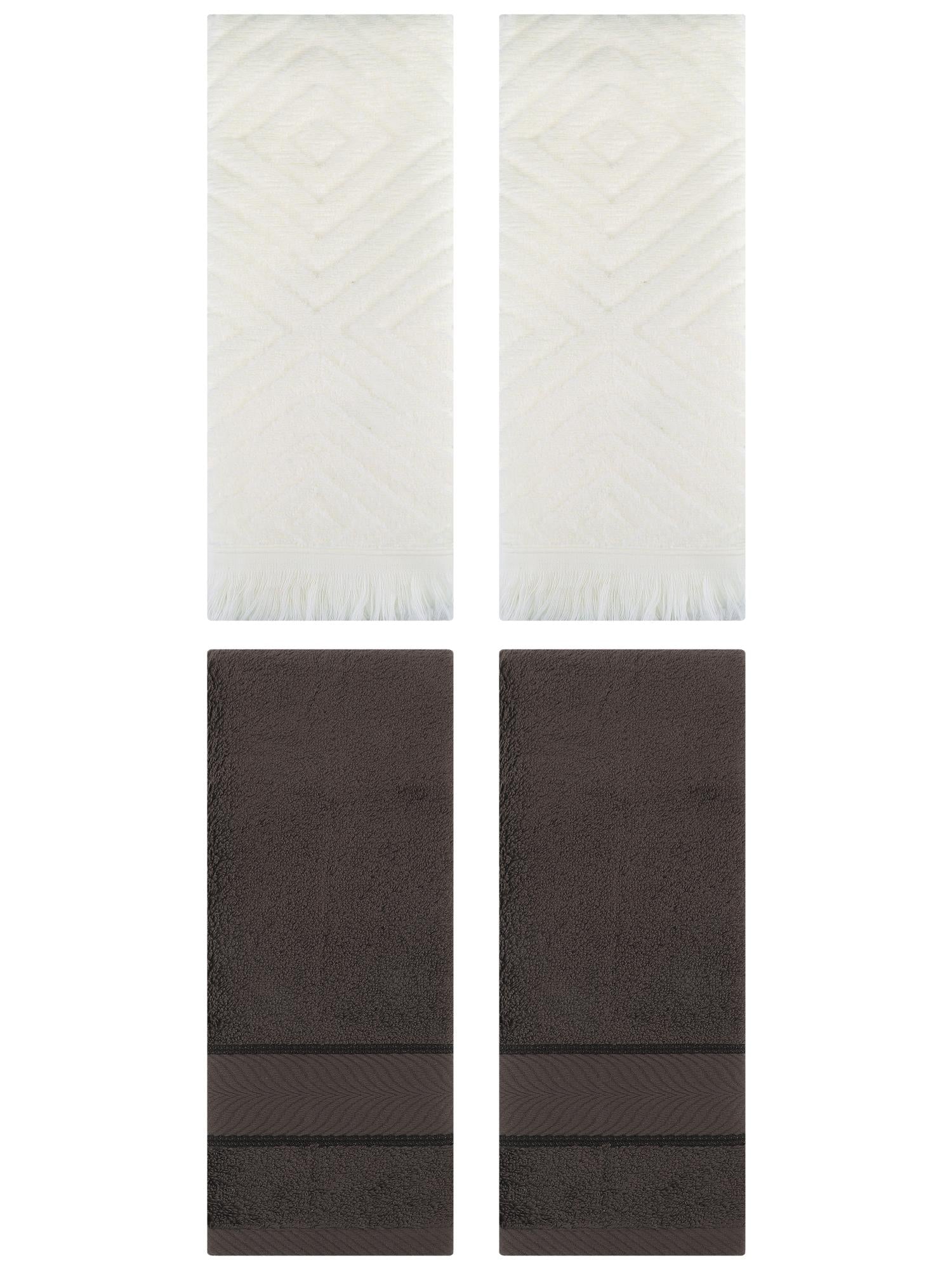 Unique Bargains 4 Pcs Striped Cotton Hand Towel Decor Dark Brown/Beige 14" x 30"/13" x 29"