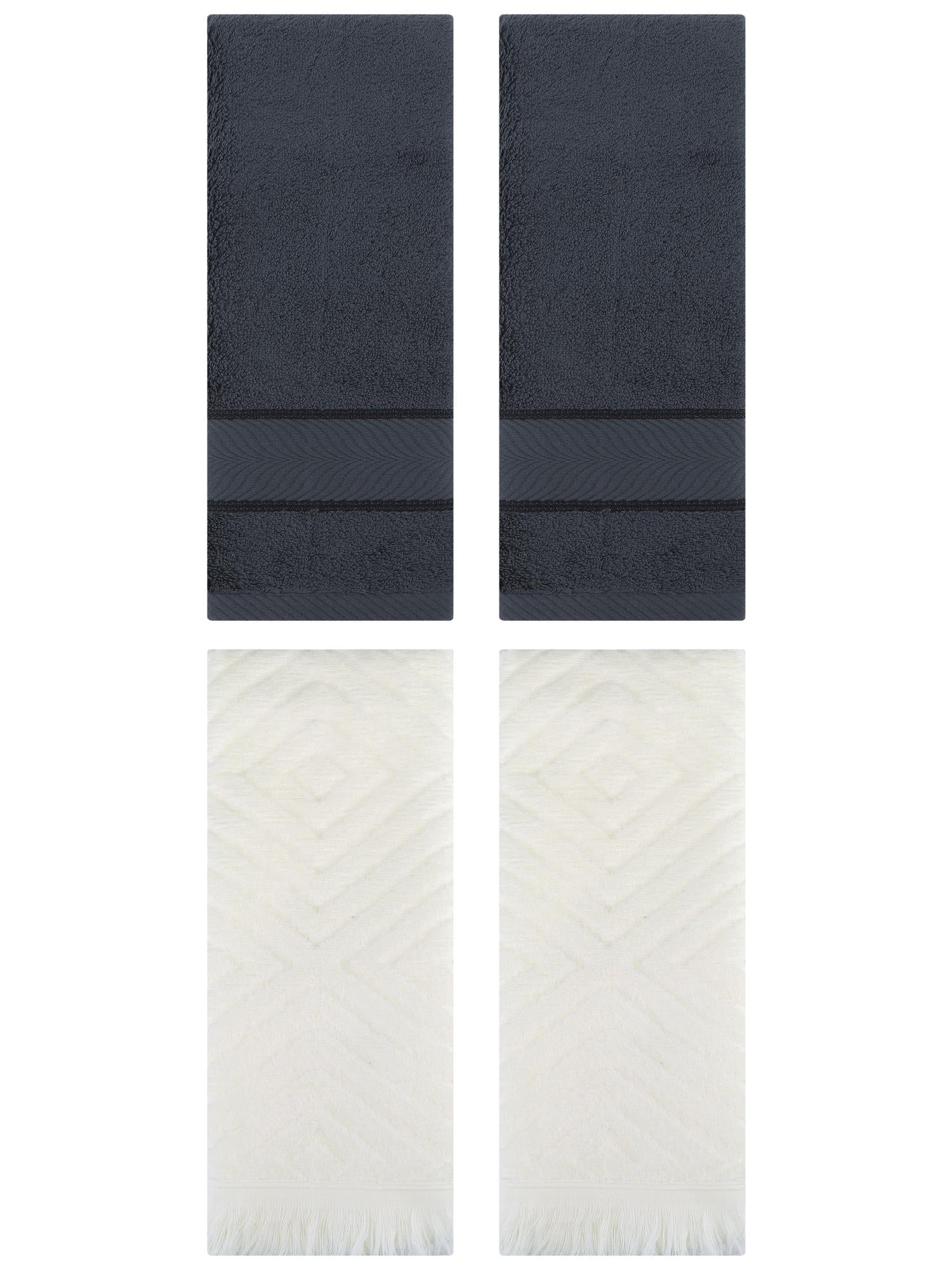 Unique Bargains 4 Pcs Striped Cotton Hand Towel Decor Dark Grey/Beige 14" x 30"/13" x 29"