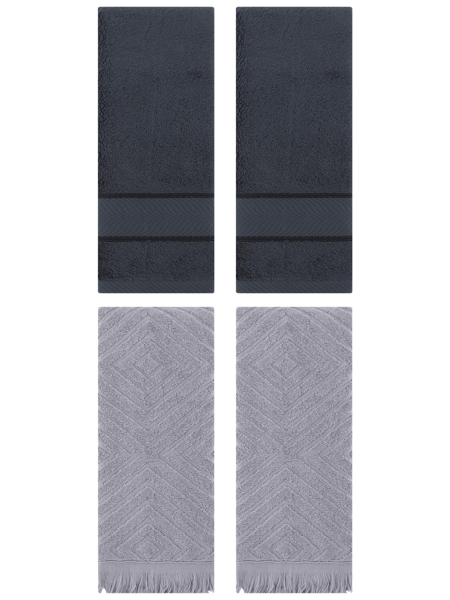 Unique Bargains 4 Pcs Striped Cotton Hand Towel Decor Dark Grey/Grey 14" x 30"/13" x 29"