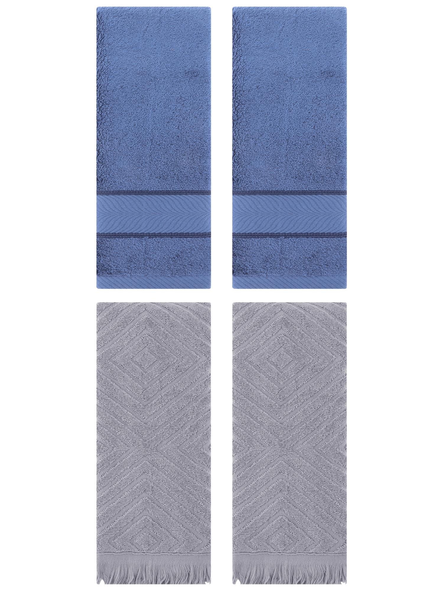 Unique Bargains 4 Pcs Striped Cotton Hand Towel Decor Light Blue/Grey 14" x 30"/13" x 29"