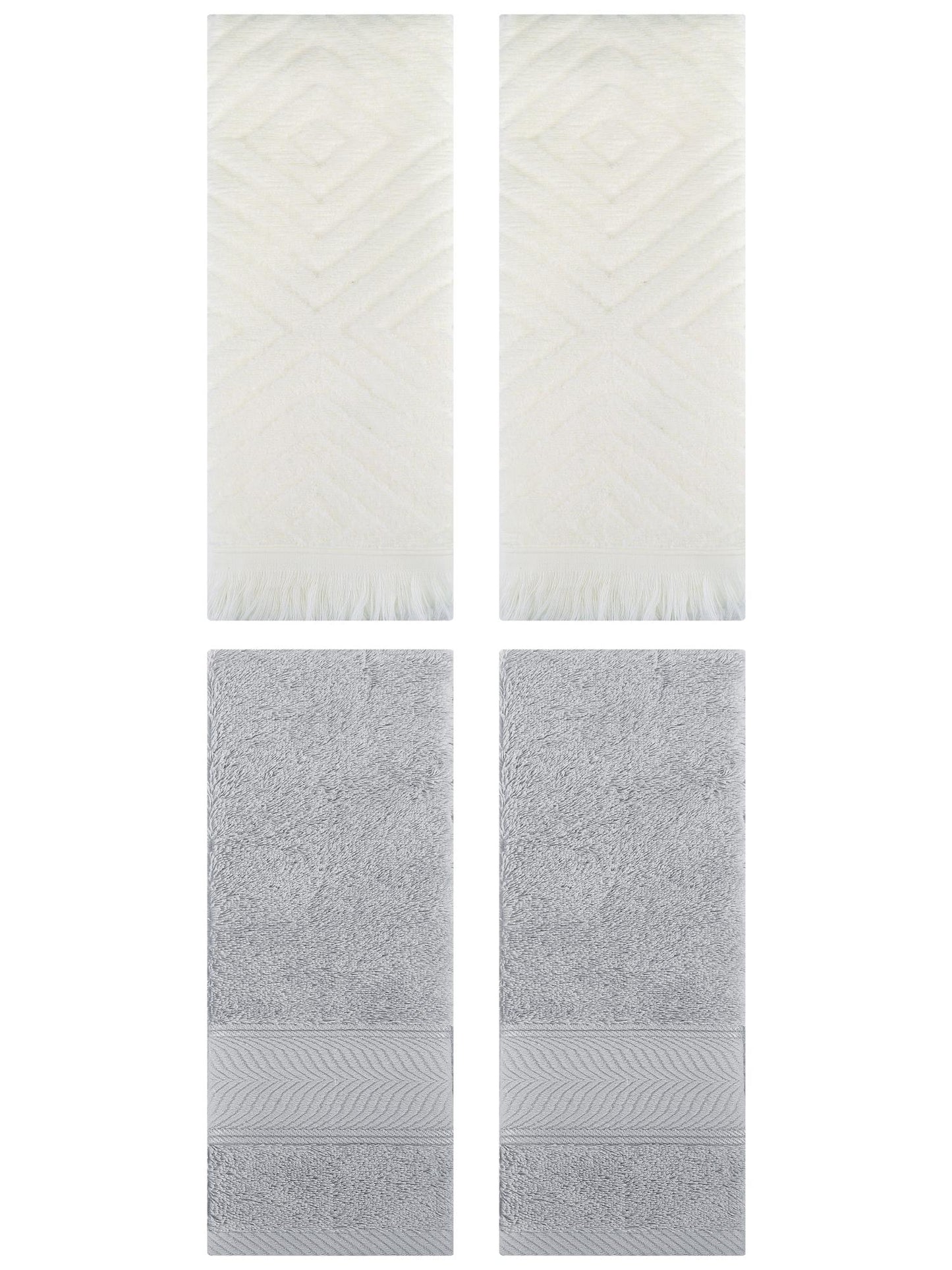 Unique Bargains 4 Pcs Striped Cotton Hand Towel Decor Light Grey/Beige 14" x 30"/13" x 29"