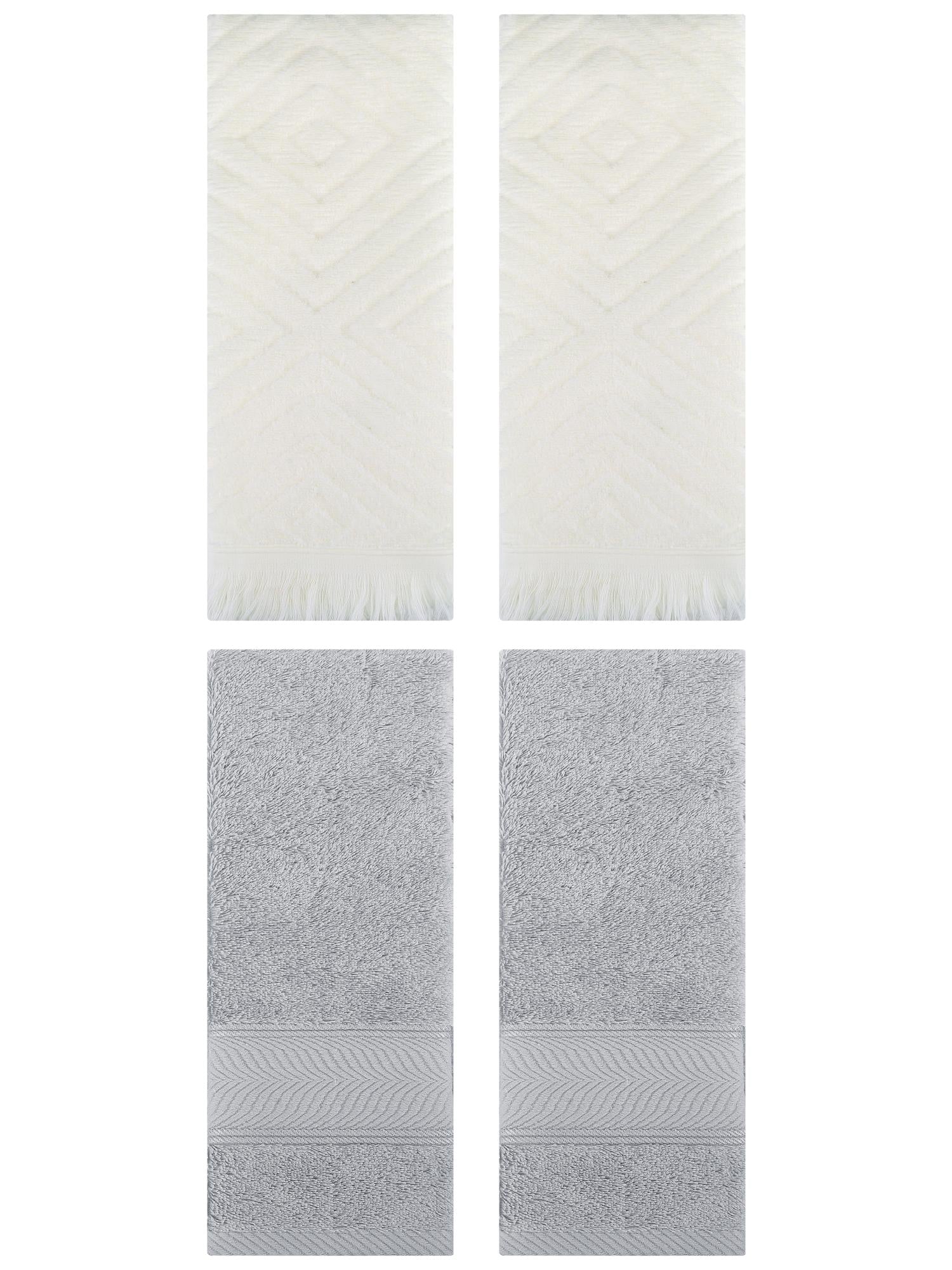 Unique Bargains 4 Pcs Striped Cotton Hand Towel Decor Light Grey/Beige 14" x 30"/13" x 29"