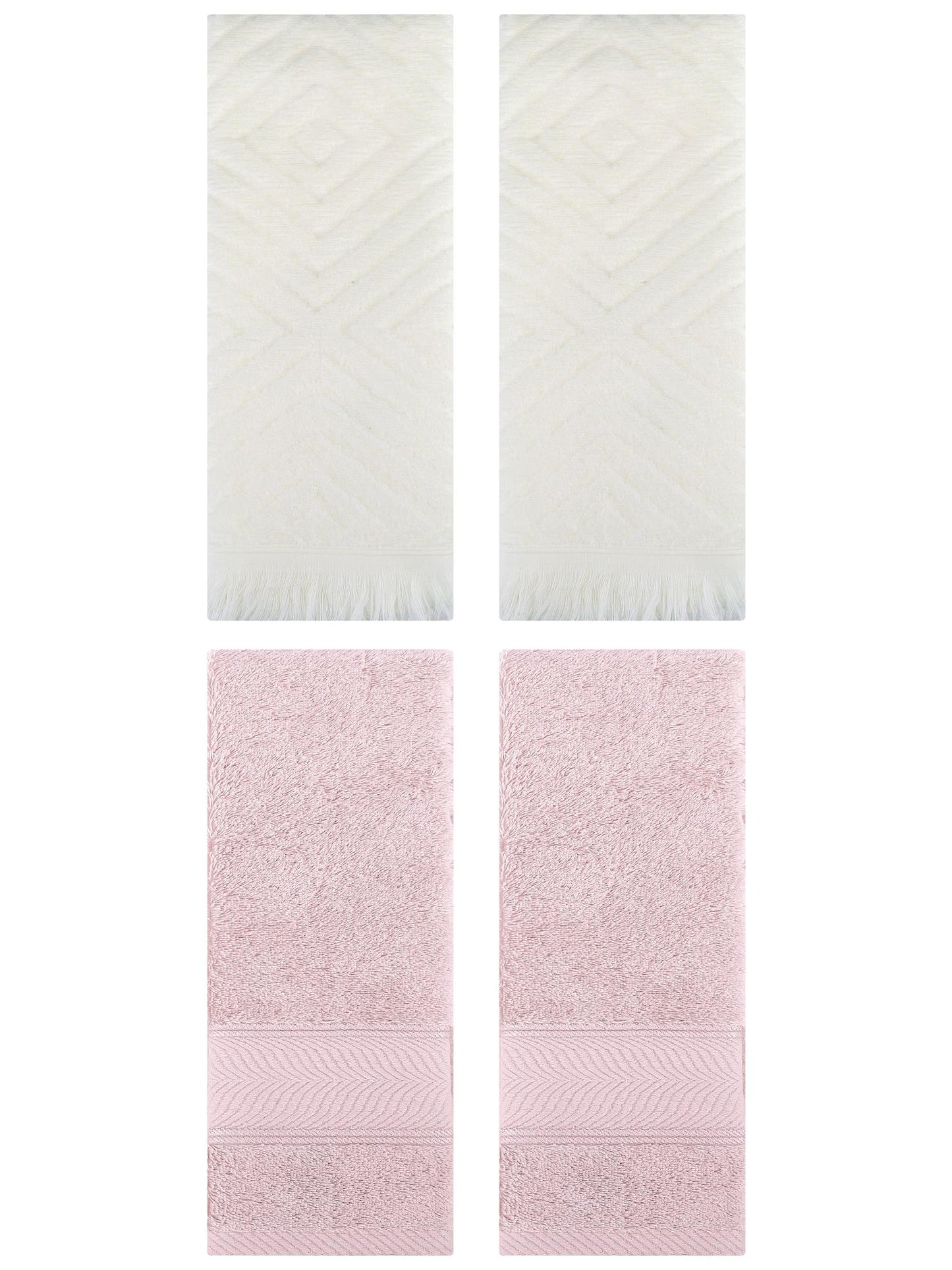 Unique Bargains 4 Pcs Striped Cotton Hand Towel Decor Light Pink/Beige 14" x 30"/13" x 29"