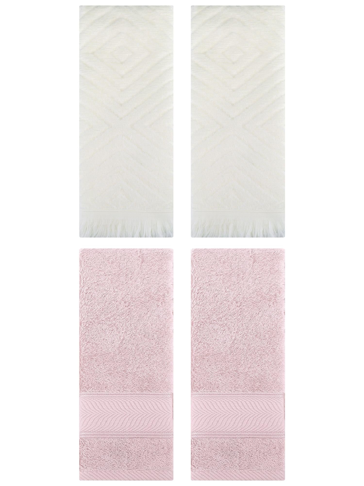 Unique Bargains 4 Pcs Striped Cotton Hand Towel Decor Light Pink/Beige 14" x 30"/13" x 29"