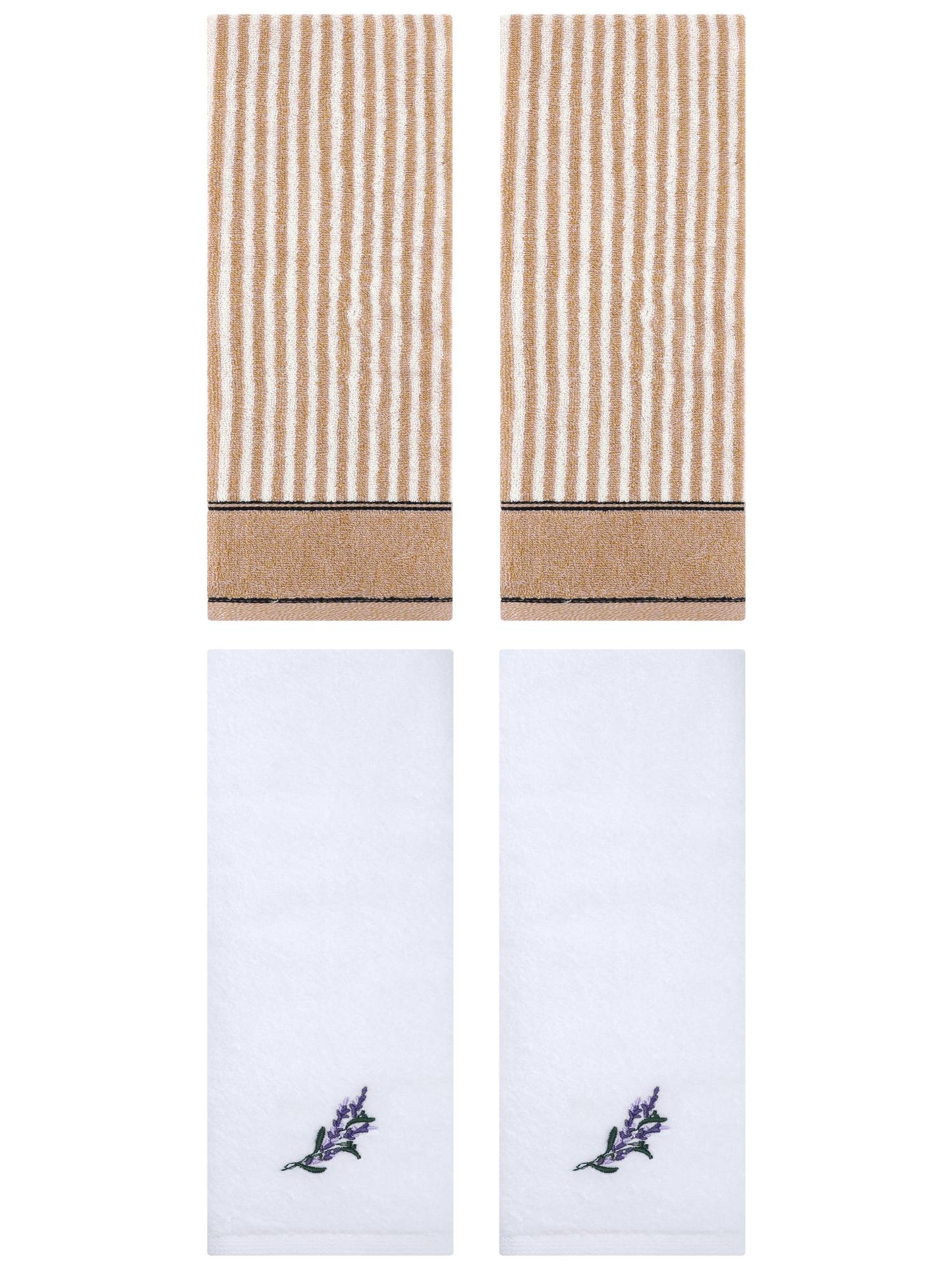 Unique Bargains 4 Pcs Striped Cotton Hand Towel Set 13 x 29 Inch Brown/White