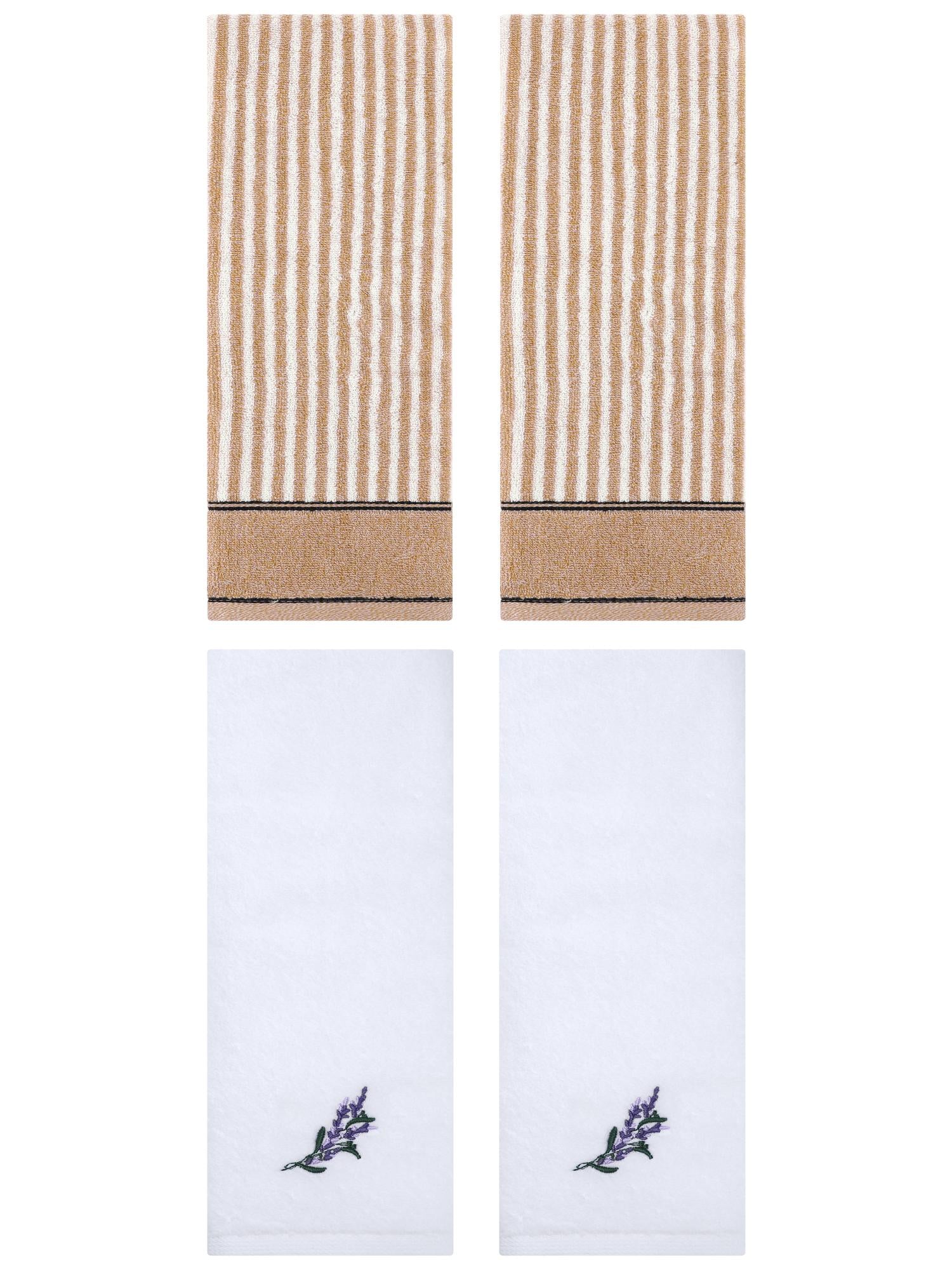 Unique Bargains 4 Pcs Striped Cotton Hand Towel Set 13 x 29 Inch Brown/White