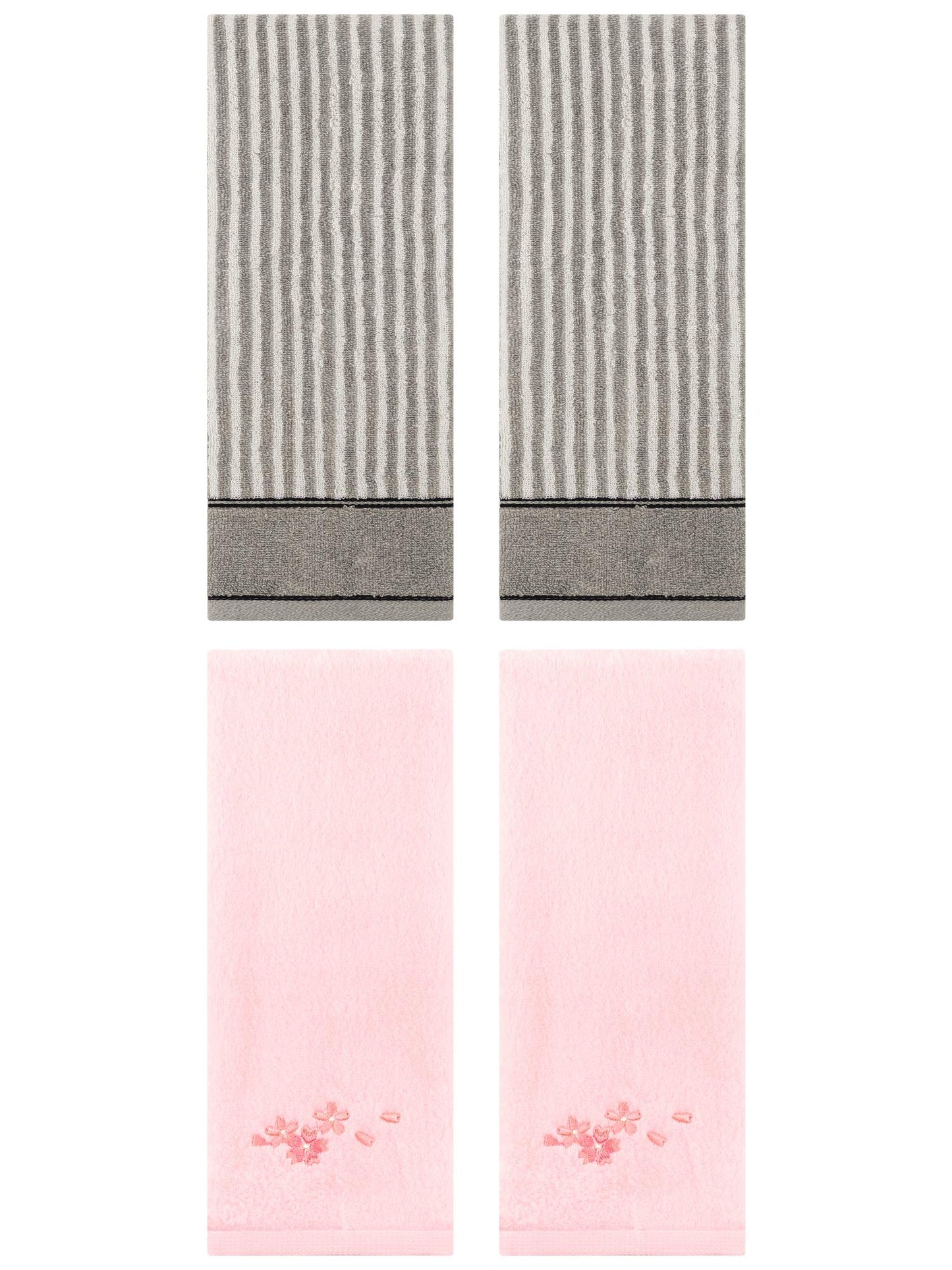 Unique Bargains 4 Pcs Striped Cotton Hand Towel Set 13 x 29 Inch Grey/Pink