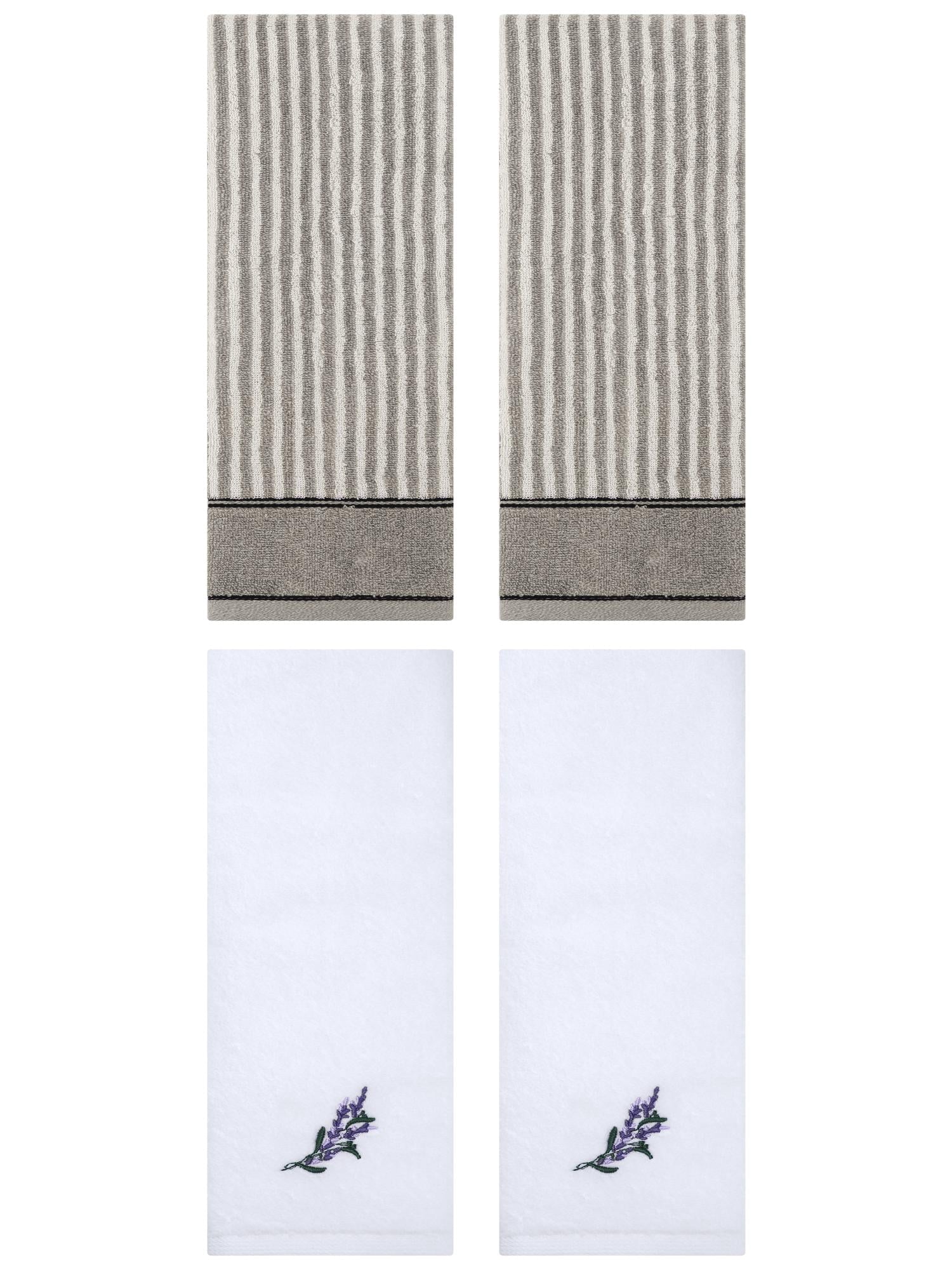 Unique Bargains 4 Pcs Striped Cotton Hand Towel Set 13 x 29 Inch Grey/White