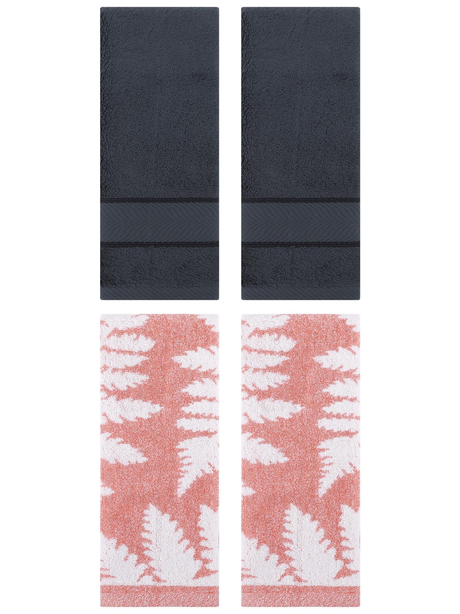 Unique Bargains 4 Pcs Striped Cotton Soft Hand Dark Grey/Pink 14" x 30"/13" x 29"