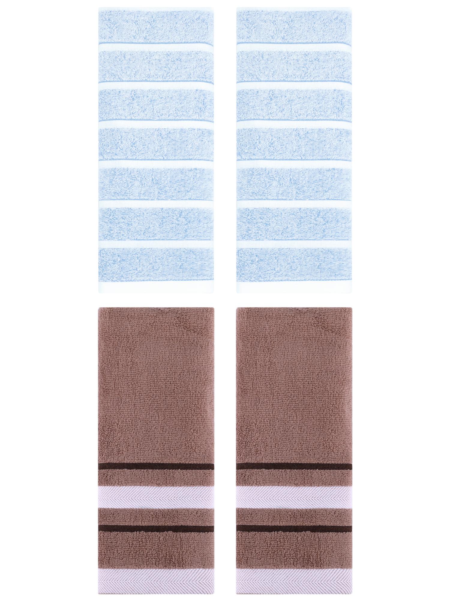 Unique Bargains 4 Pcs Striped Hand Towel 13 x 29 Inch Blue/Brown