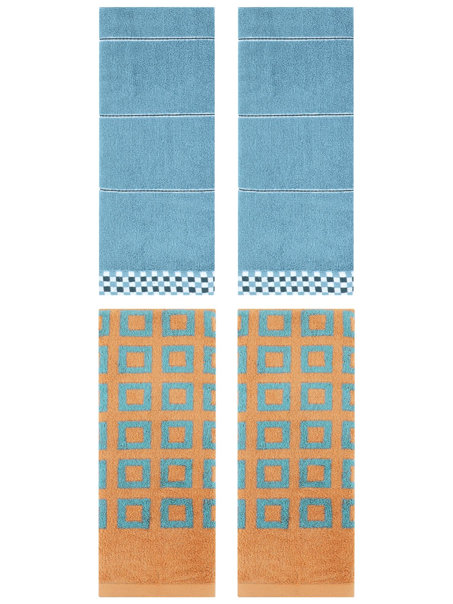 Unique Bargains 4 Pcs Striped Hand Towel Decor Light Blue/Orange 14" x 30"/13" x 29"