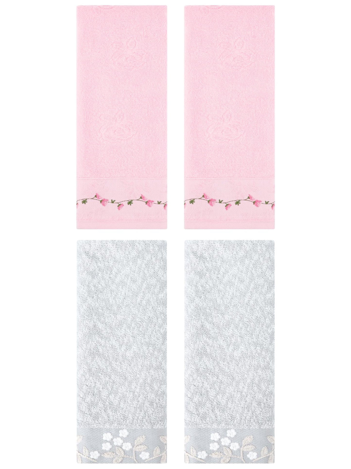 Unique Bargains 4 Pcs Striped Hand Towel Decor Light Grey/Orange 14" x 30"/13" x 29"