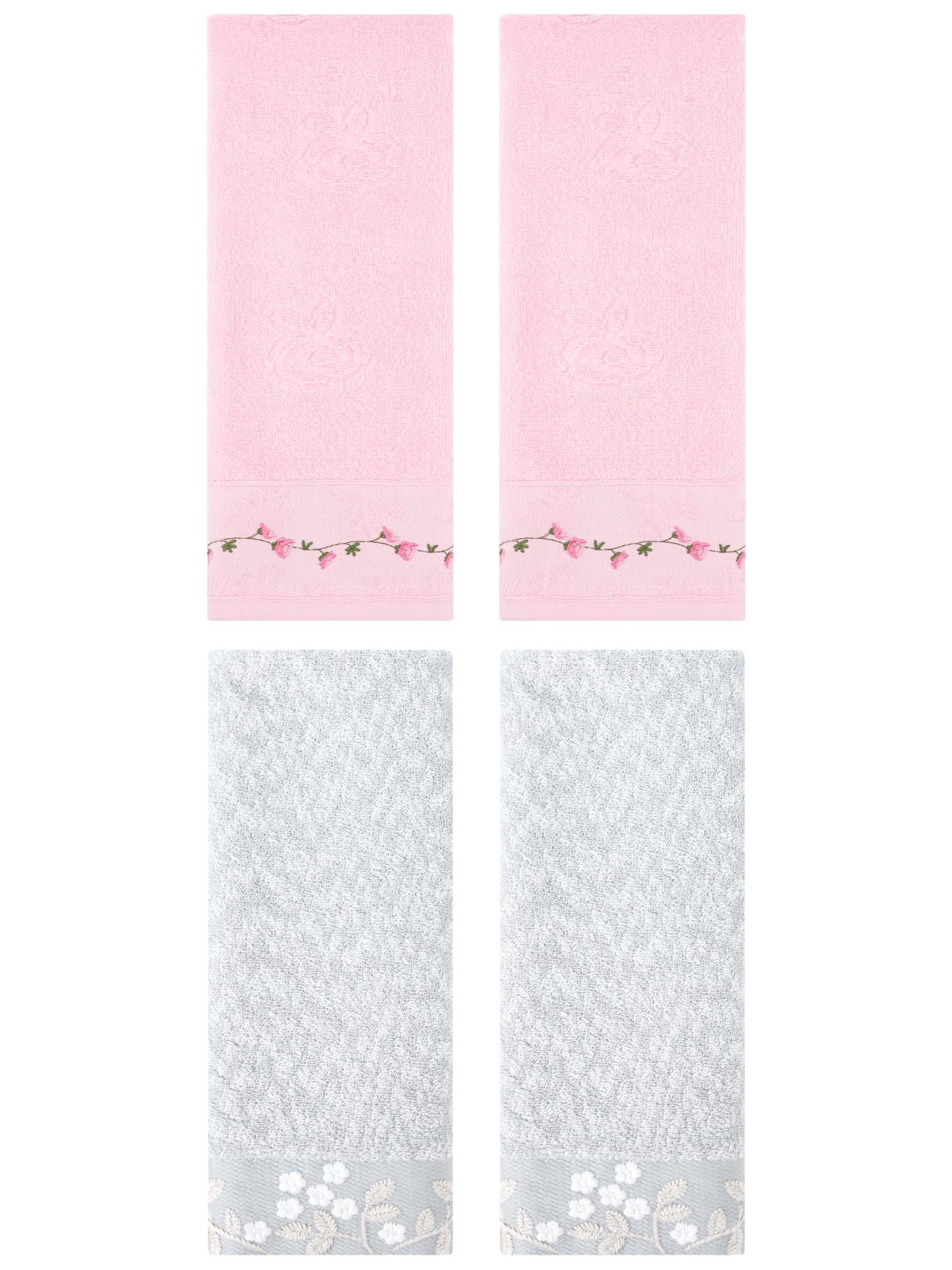 Unique Bargains 4 Pcs Striped Hand Towel Decor Light Grey/Orange 14" x 30"/13" x 29"