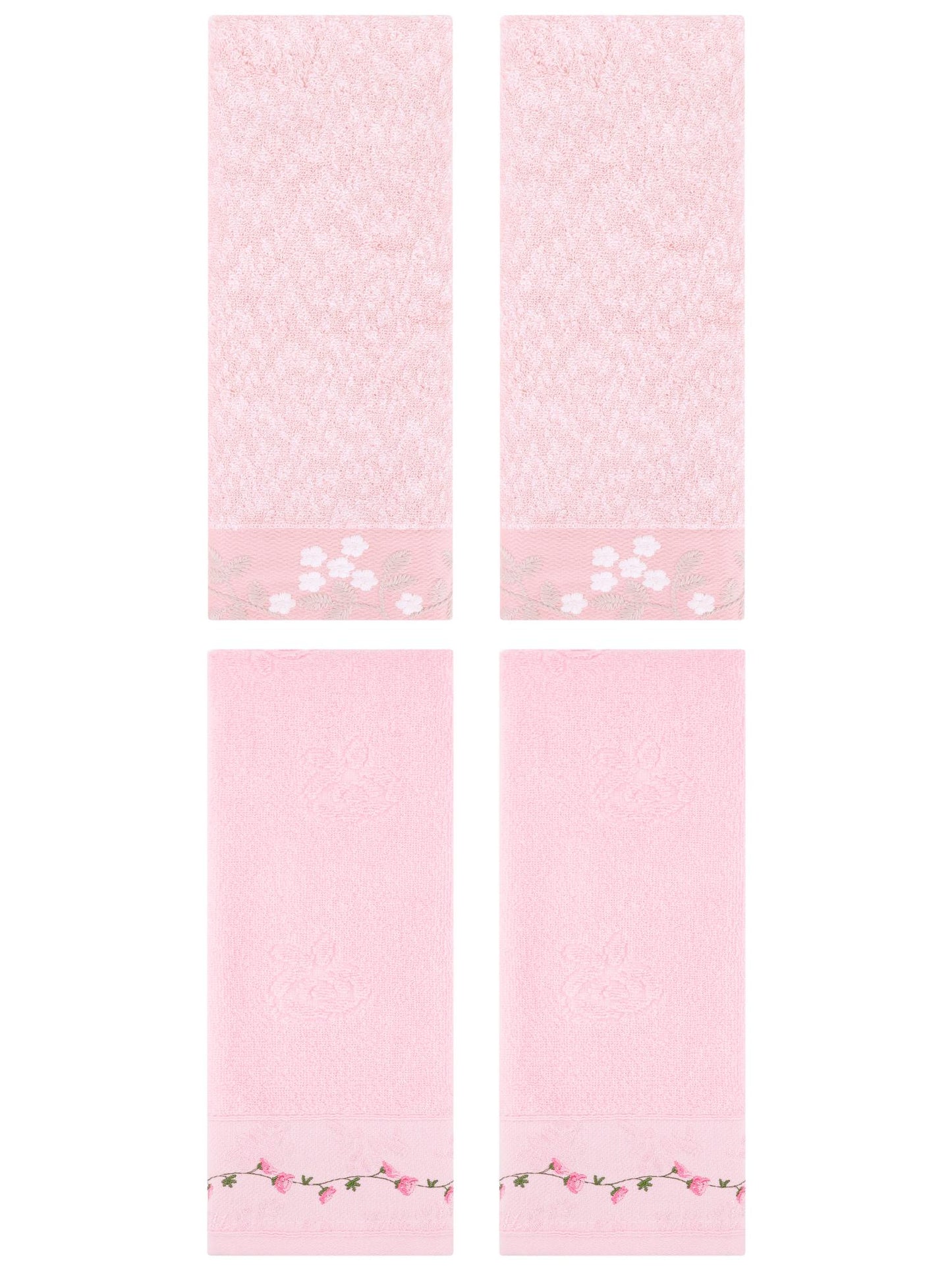 Unique Bargains 4 Pcs Striped Hand Towel Decor Light Pink/Orange 14" x 30"/13" x 29"