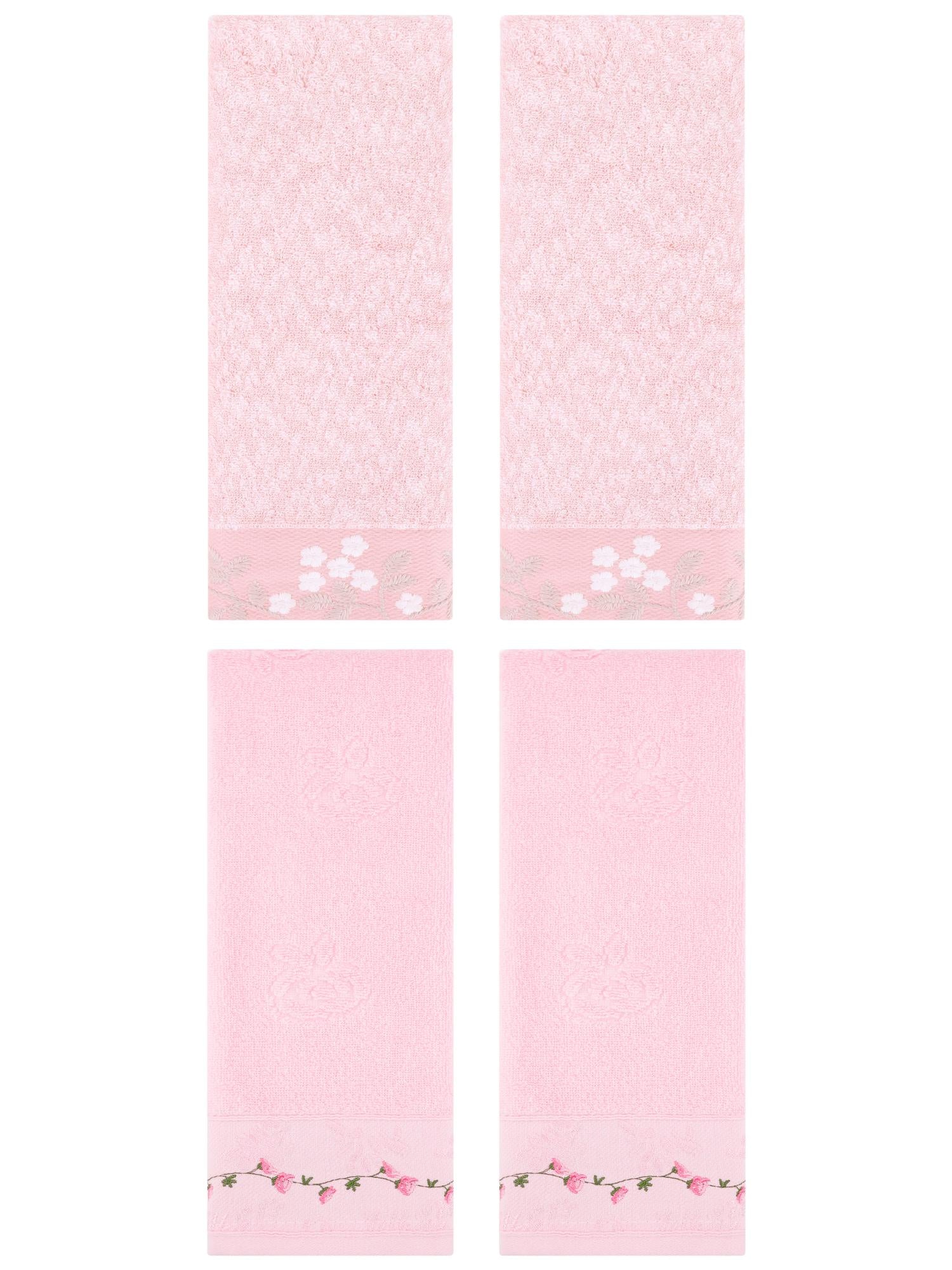 Unique Bargains 4 Pcs Striped Hand Towel Decor Light Pink/Orange 14" x 30"/13" x 29"