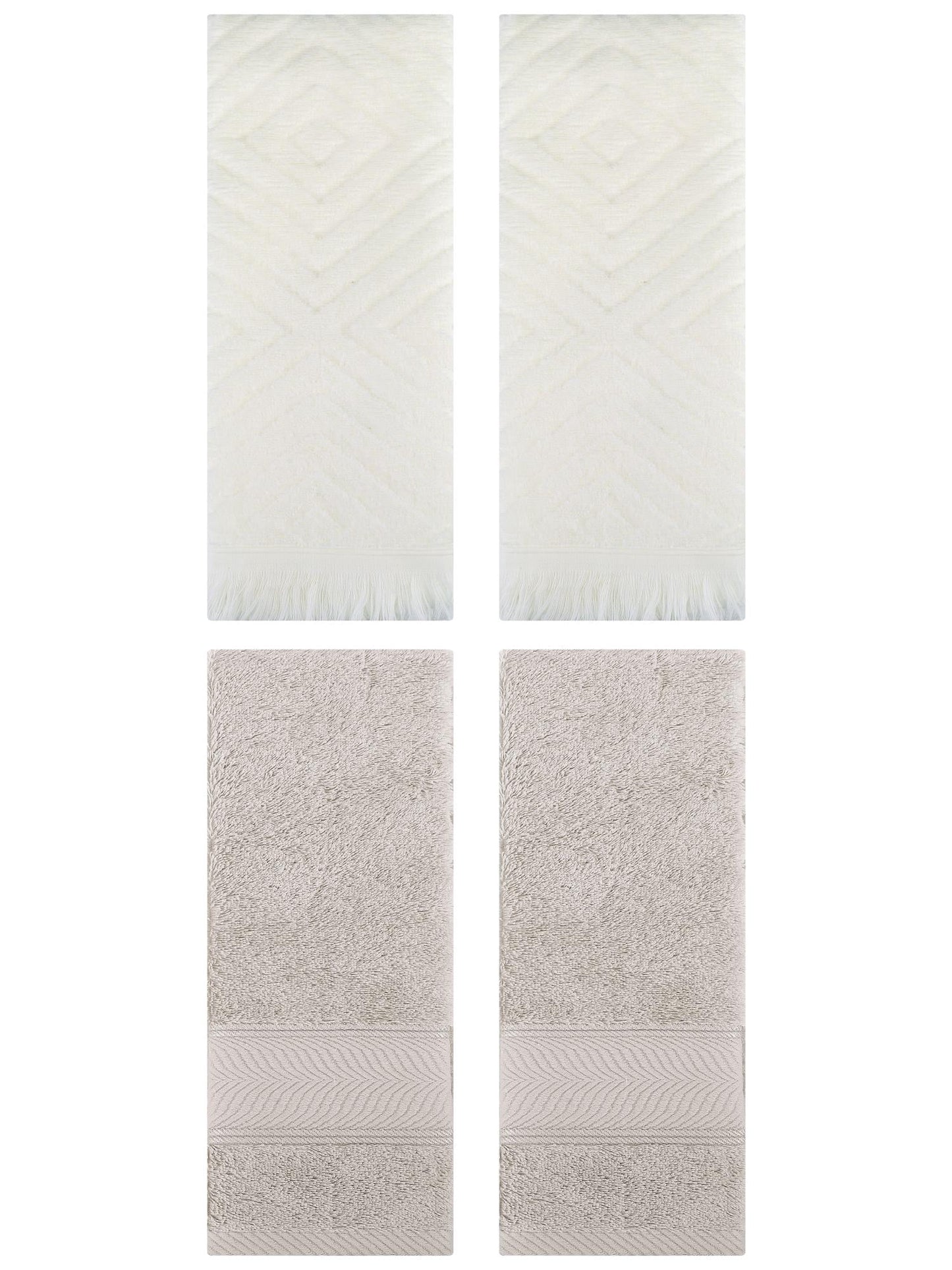Unique Bargains 4 Pcs Striped Hand Towel Light Brown/Beige 14" x 30"/13" x 29"