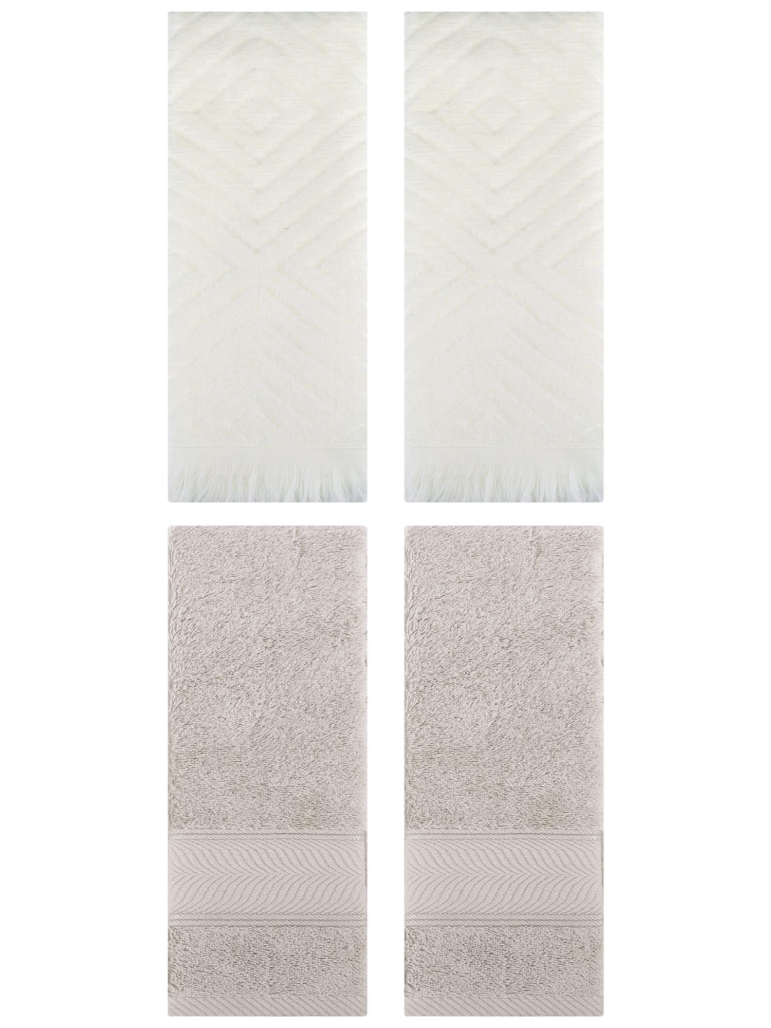 Unique Bargains 4 Pcs Striped Hand Towel Light Brown/Beige 14" x 30"/13" x 29"