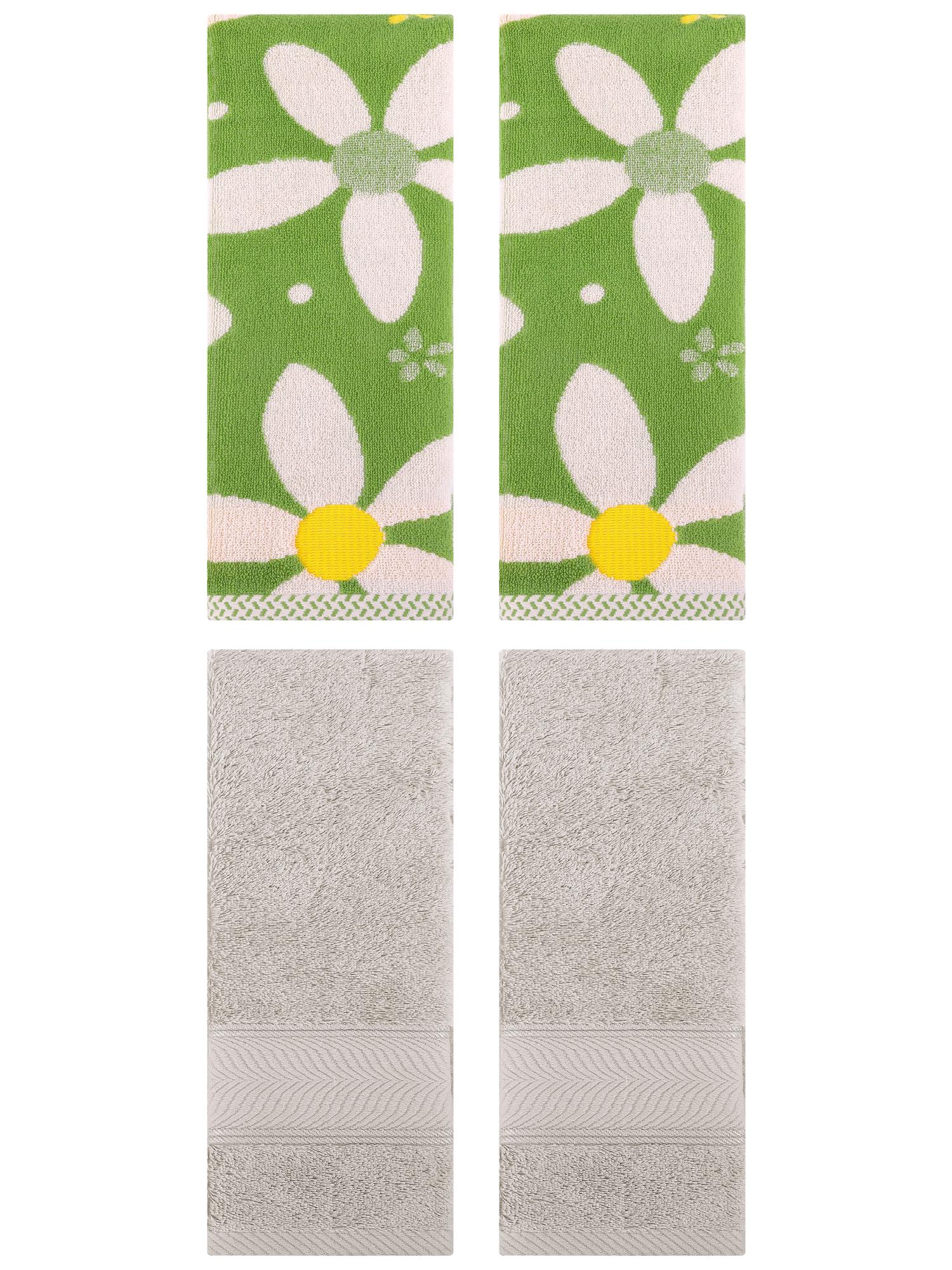 Unique Bargains 4 Pcs Striped Hand Towel Light Brown/Green 14" x 30"/13" x 29"
