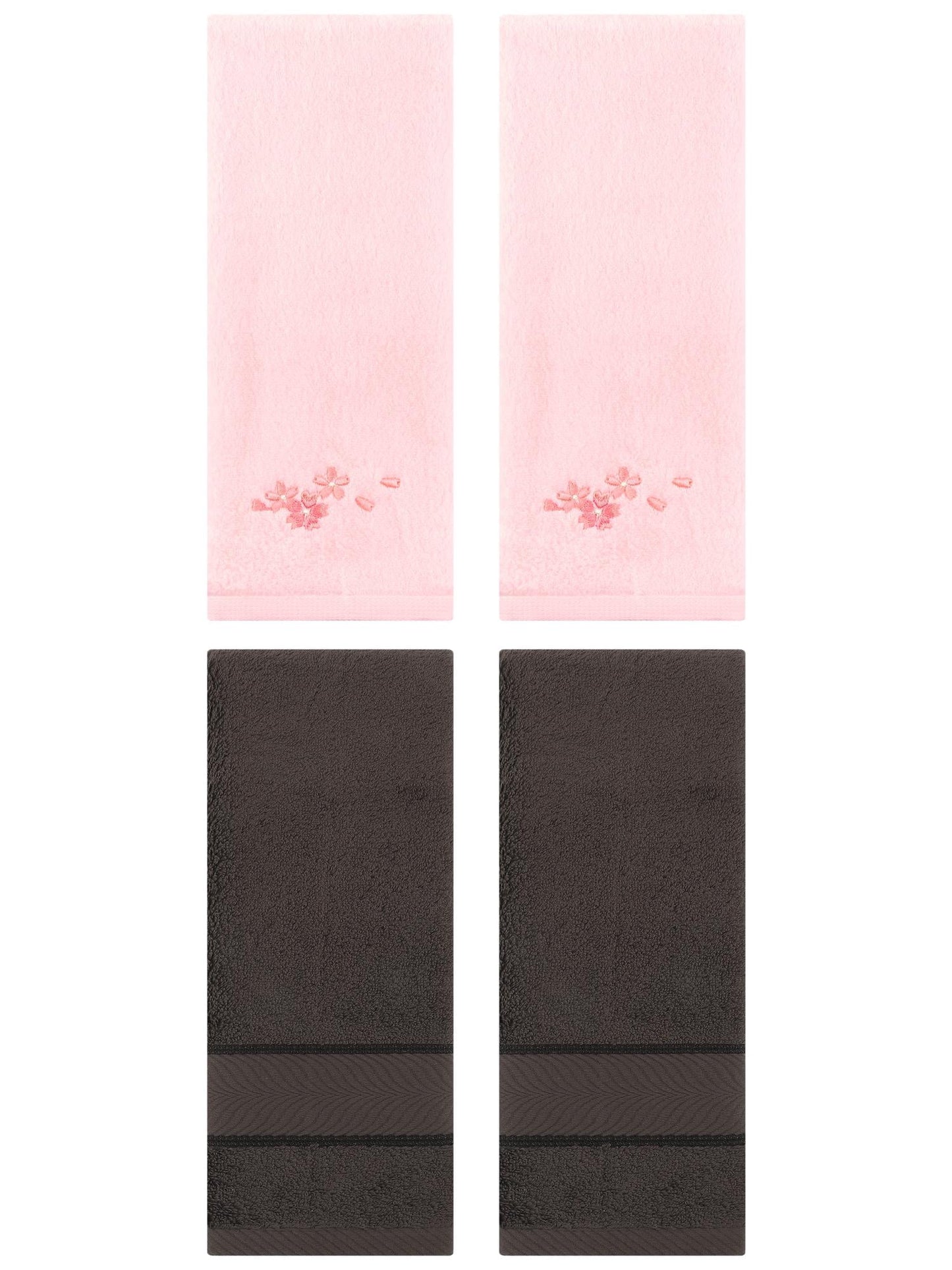 Unique Bargains 4 Pcs Striped Hand Towel Set Dark Brown/Pink 14" x 30"/13" x 29"