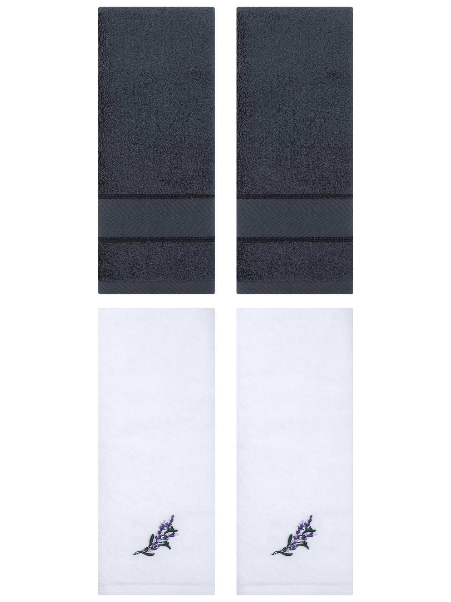 Unique Bargains 4 Pcs Striped Hand Towel Set Dark Grey/White 14" x 30"/13" x 29"