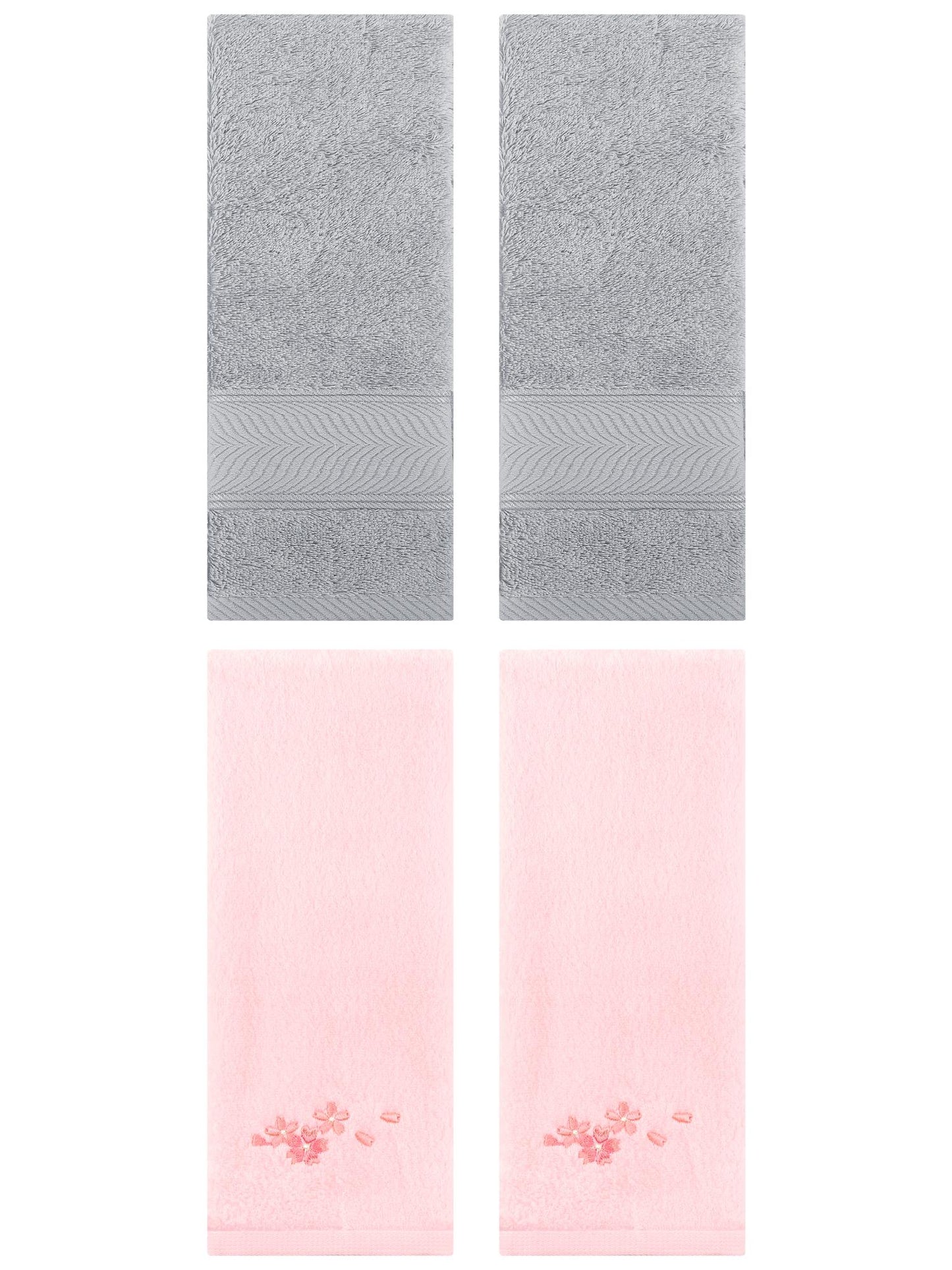 Unique Bargains 4 Pcs Striped Hand Towel Set Light Grey/Pink 14" x 30"/13" x 29"